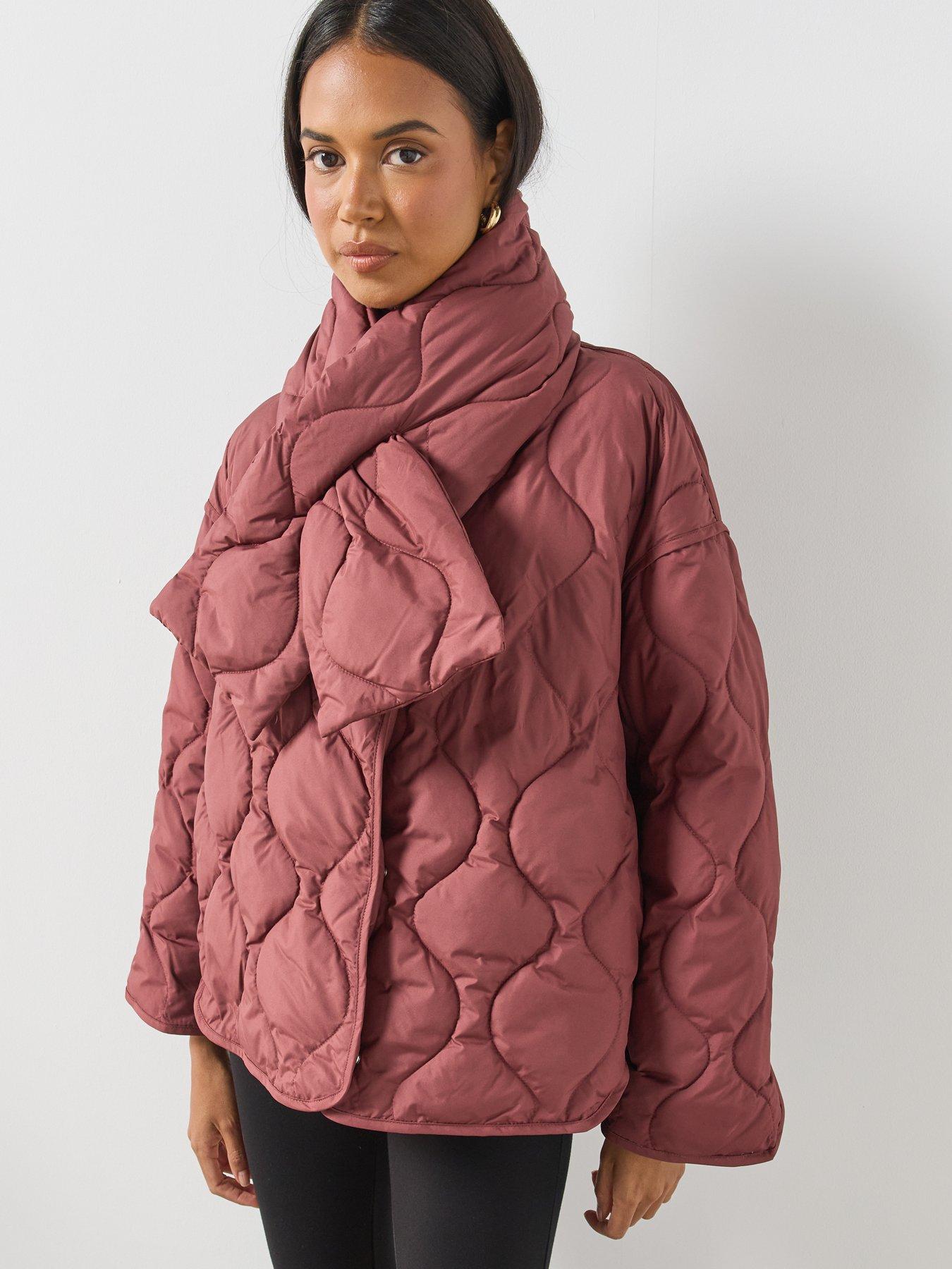 Image 5 of 6 of Mango Removable Scarf Padded Anorak - Red