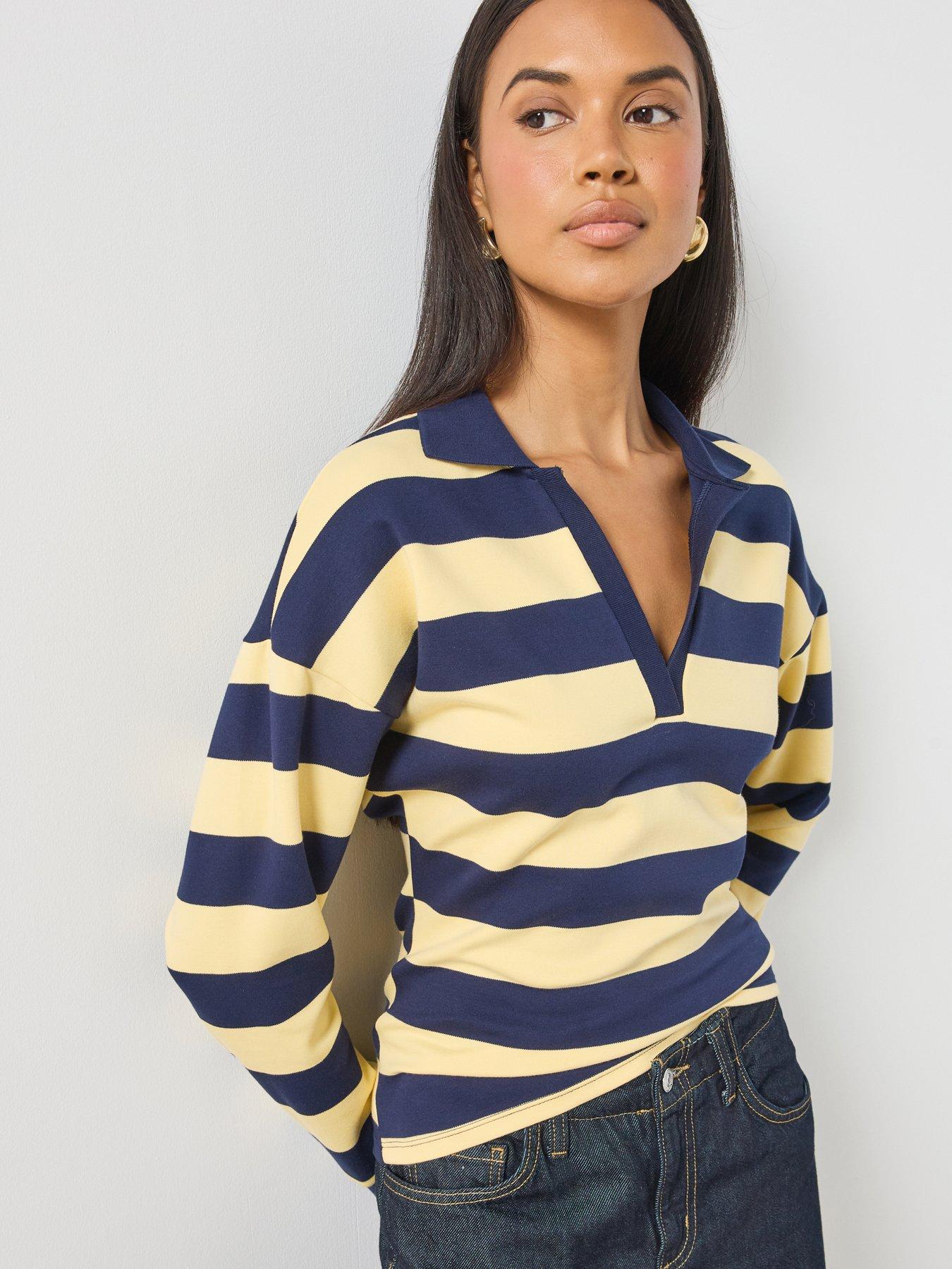 Mango Striped Polo Neck Sweater - Yellow