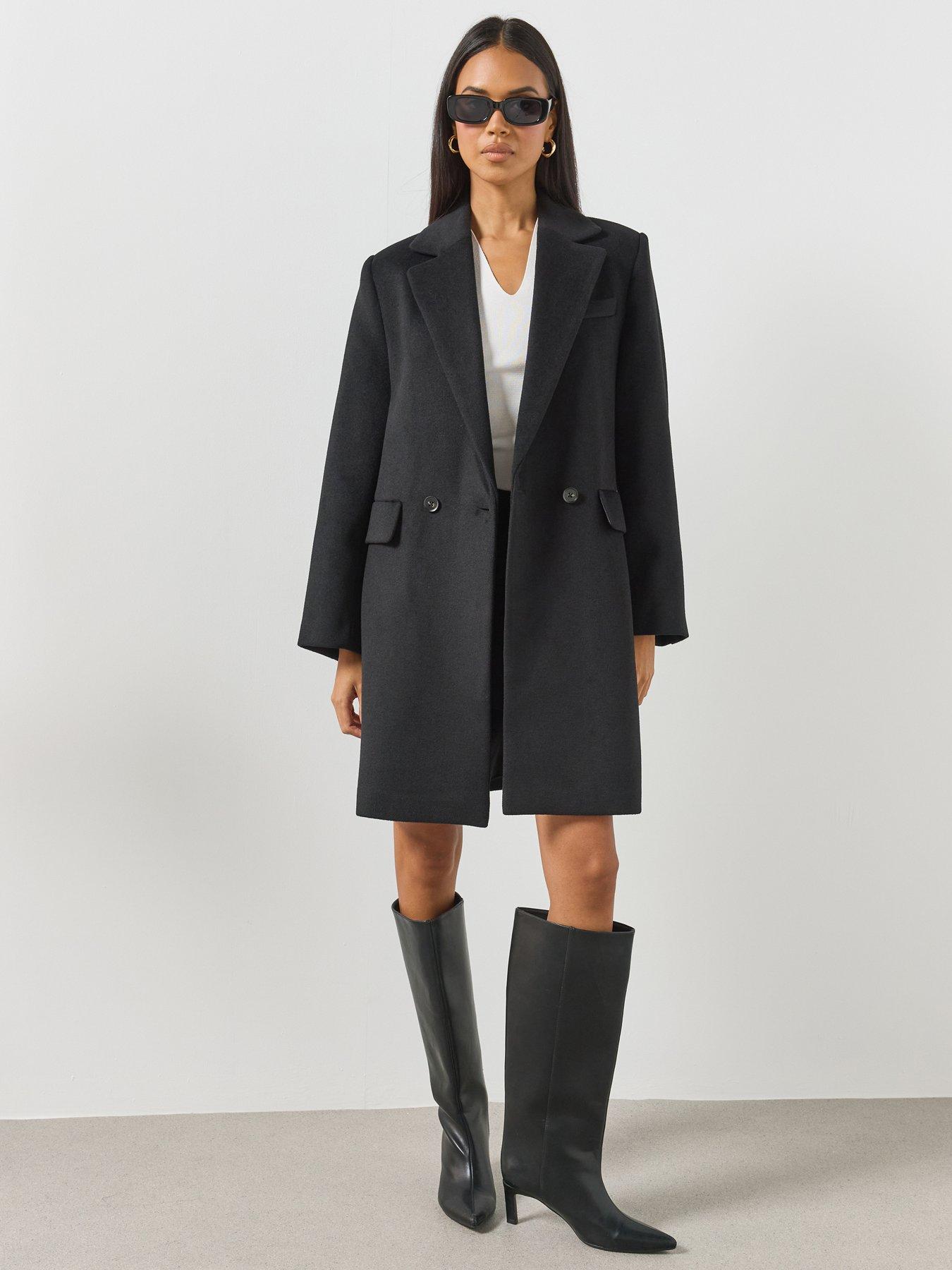 Image 1 of 6 of Mango Tailored Single-Breasted Longline Coat - Black