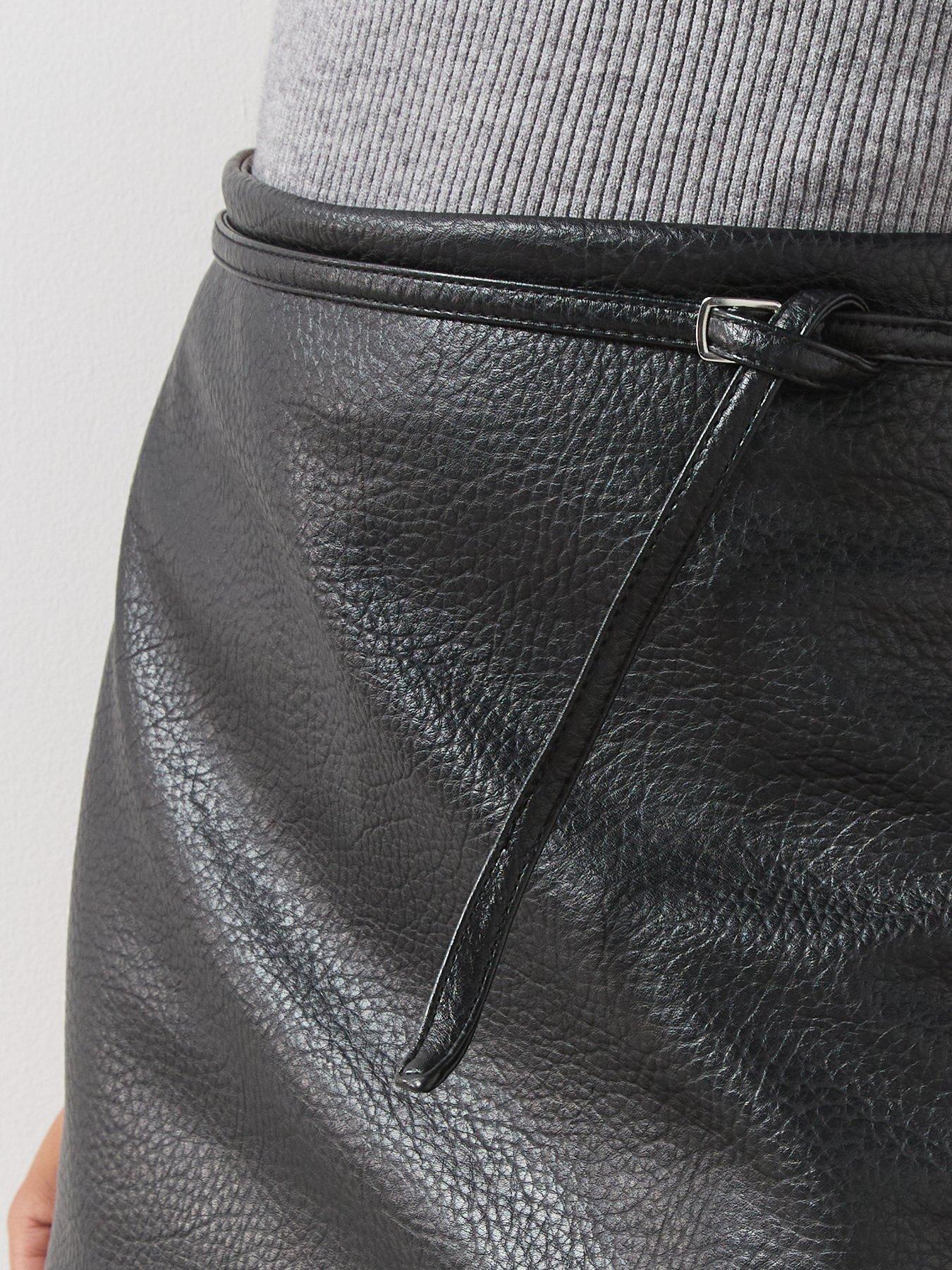 Image 4 of 5 of Mango Faux Leather Skirt With Belt-black