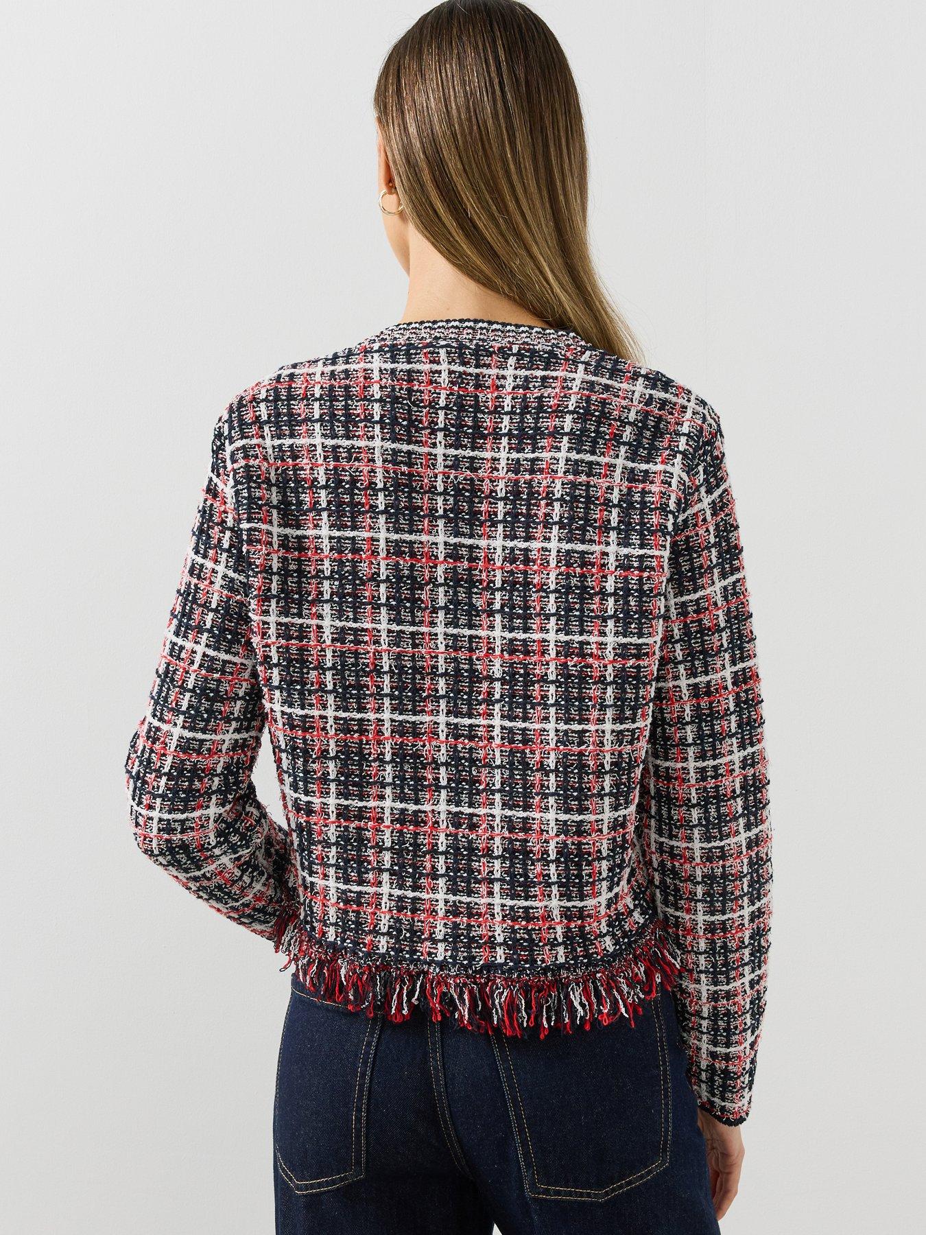Image 2 of 6 of Mango Womens Fringe Trim Gold Button Jacket - Navy