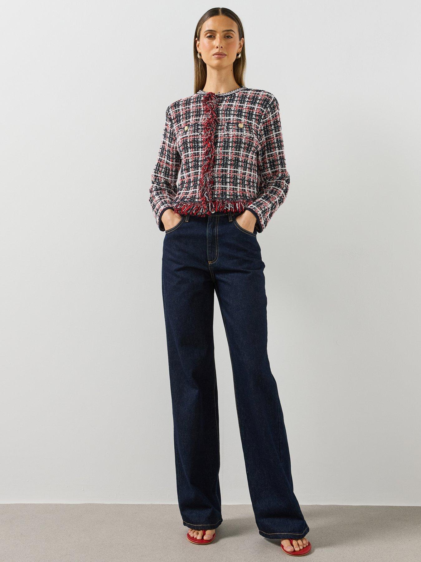 Image 6 of 6 of Mango Womens Fringe Trim Gold Button Jacket - Navy