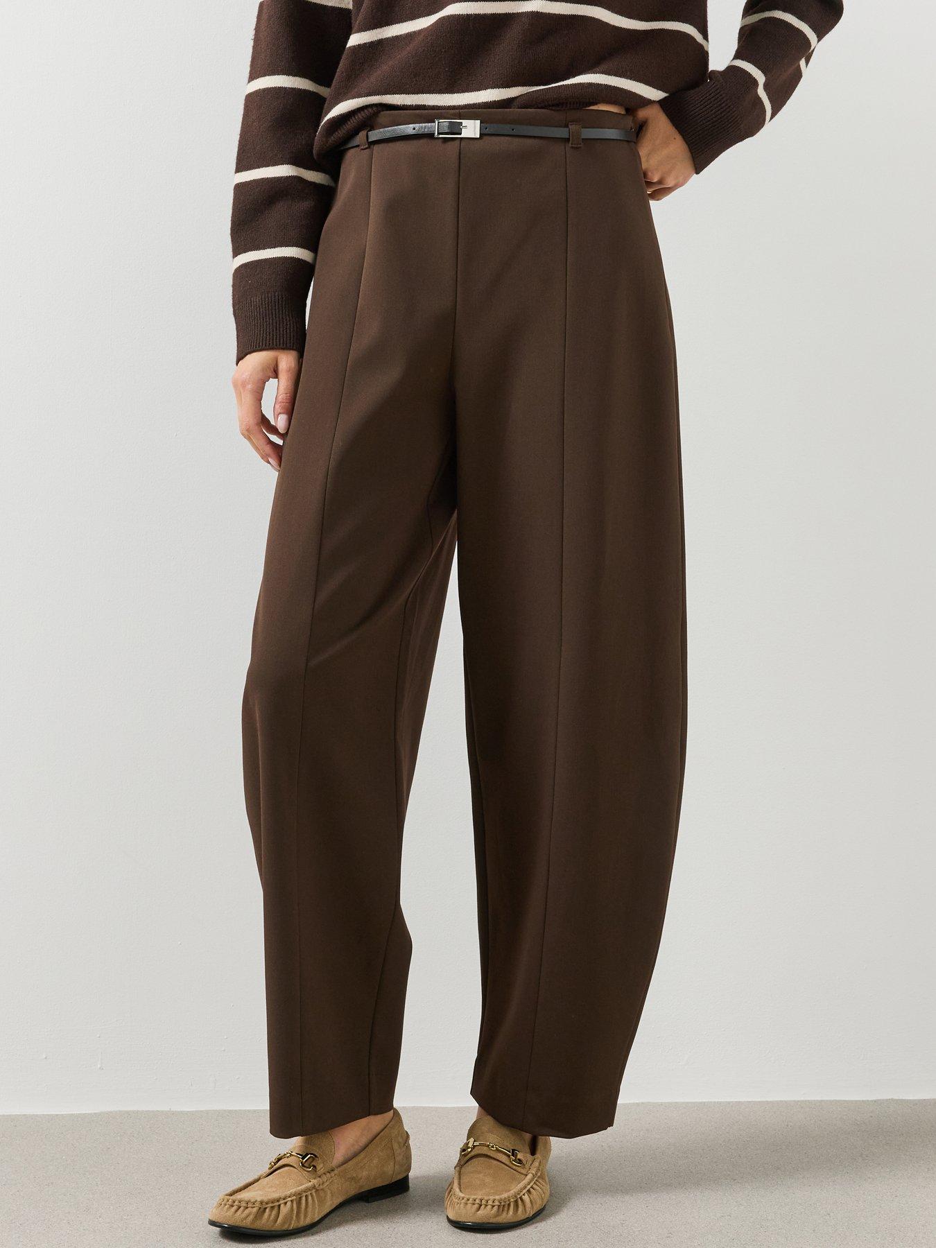 Image 1 of 5 of Mango Womens Balloon Leg Belted Trousers - Brown