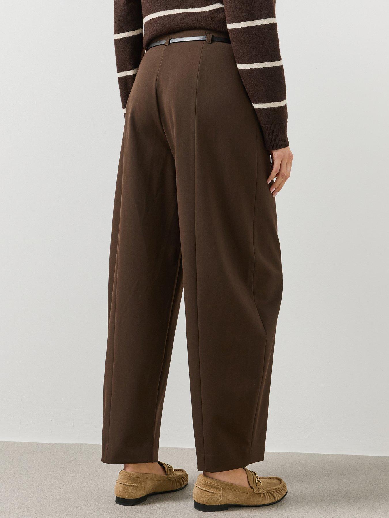 Image 2 of 5 of Mango Womens Balloon Leg Belted Trousers - Brown