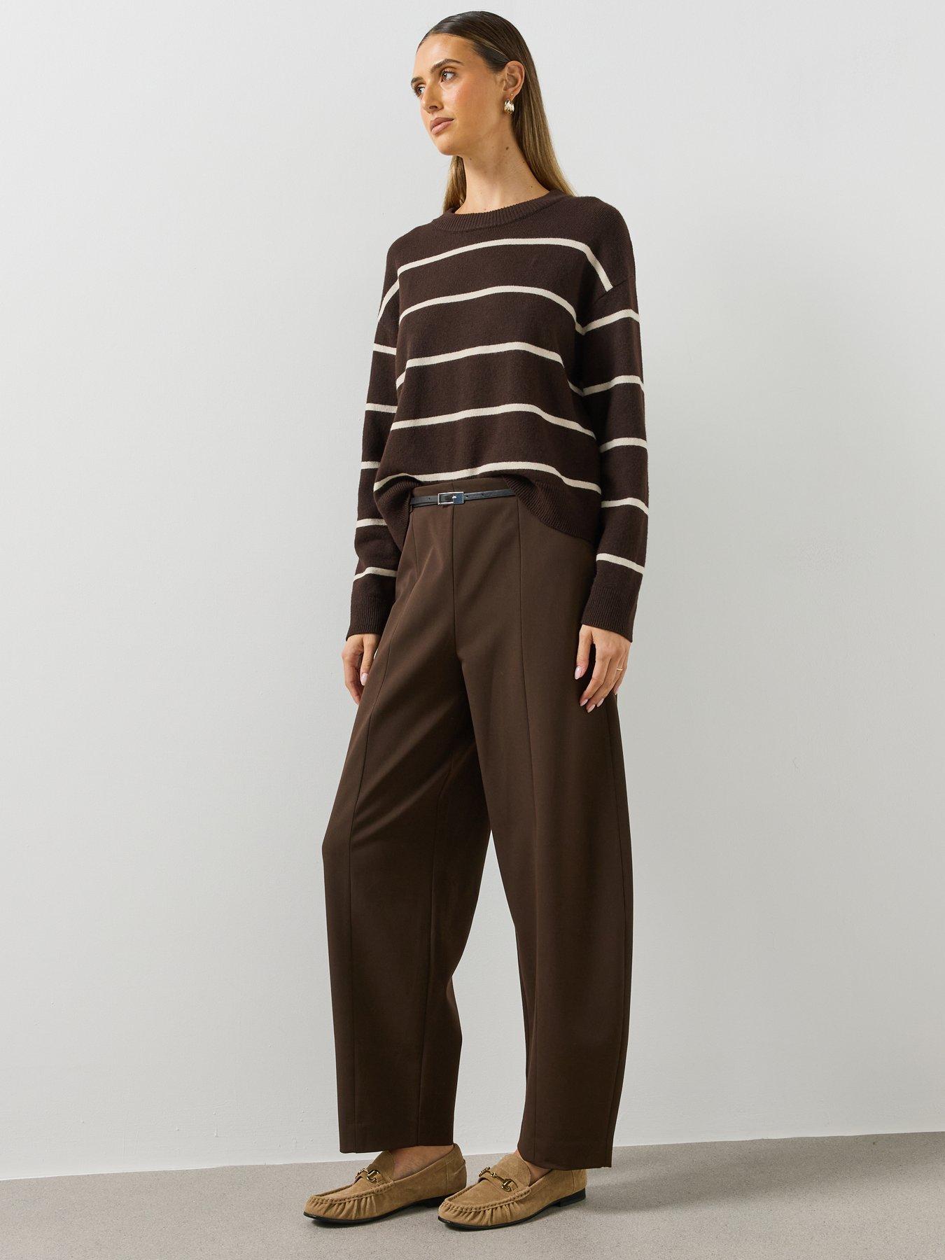 Image 3 of 5 of Mango Womens Balloon Leg Belted Trousers - Brown