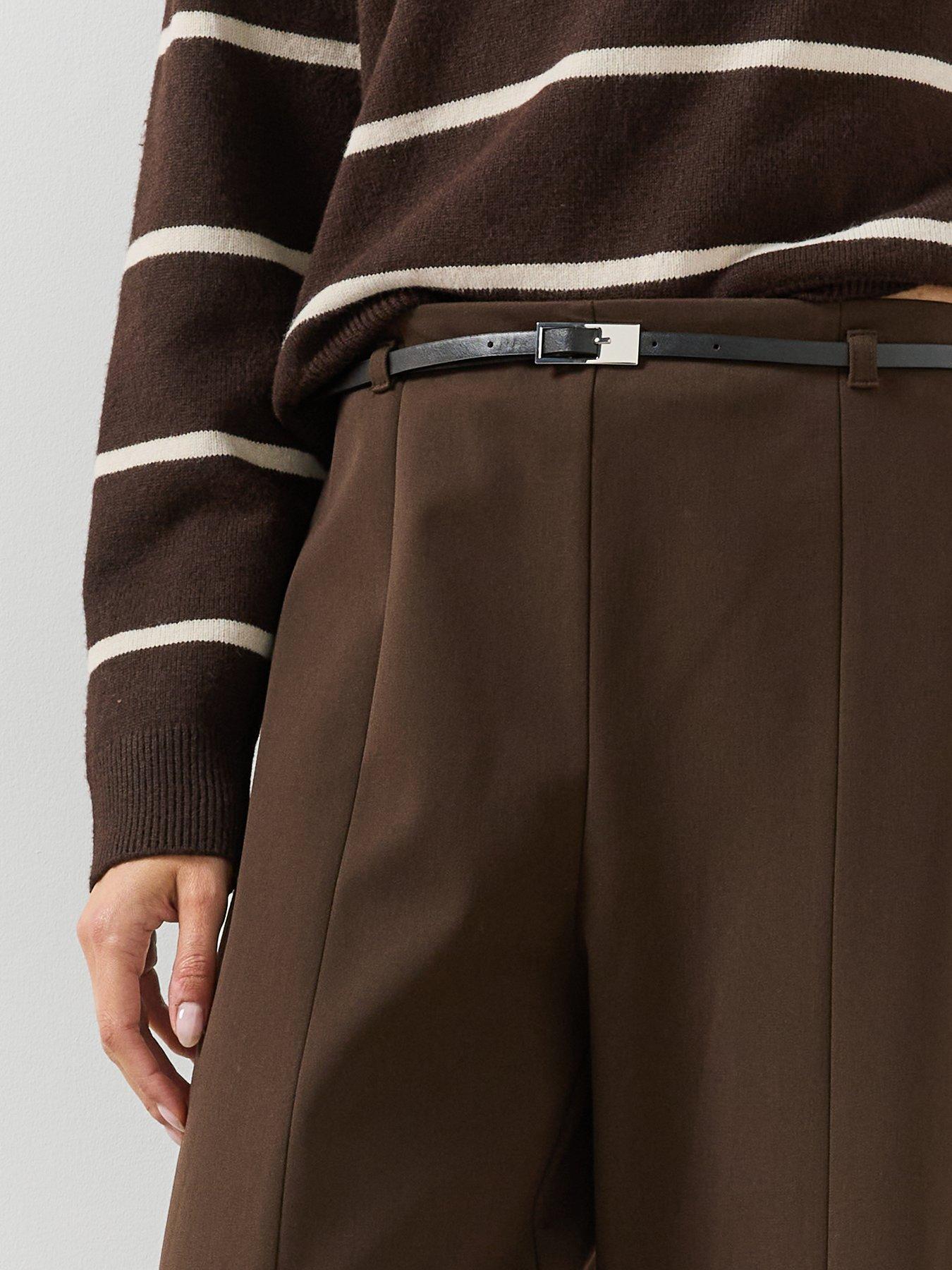 Image 4 of 5 of Mango Womens Balloon Leg Belted Trousers - Brown
