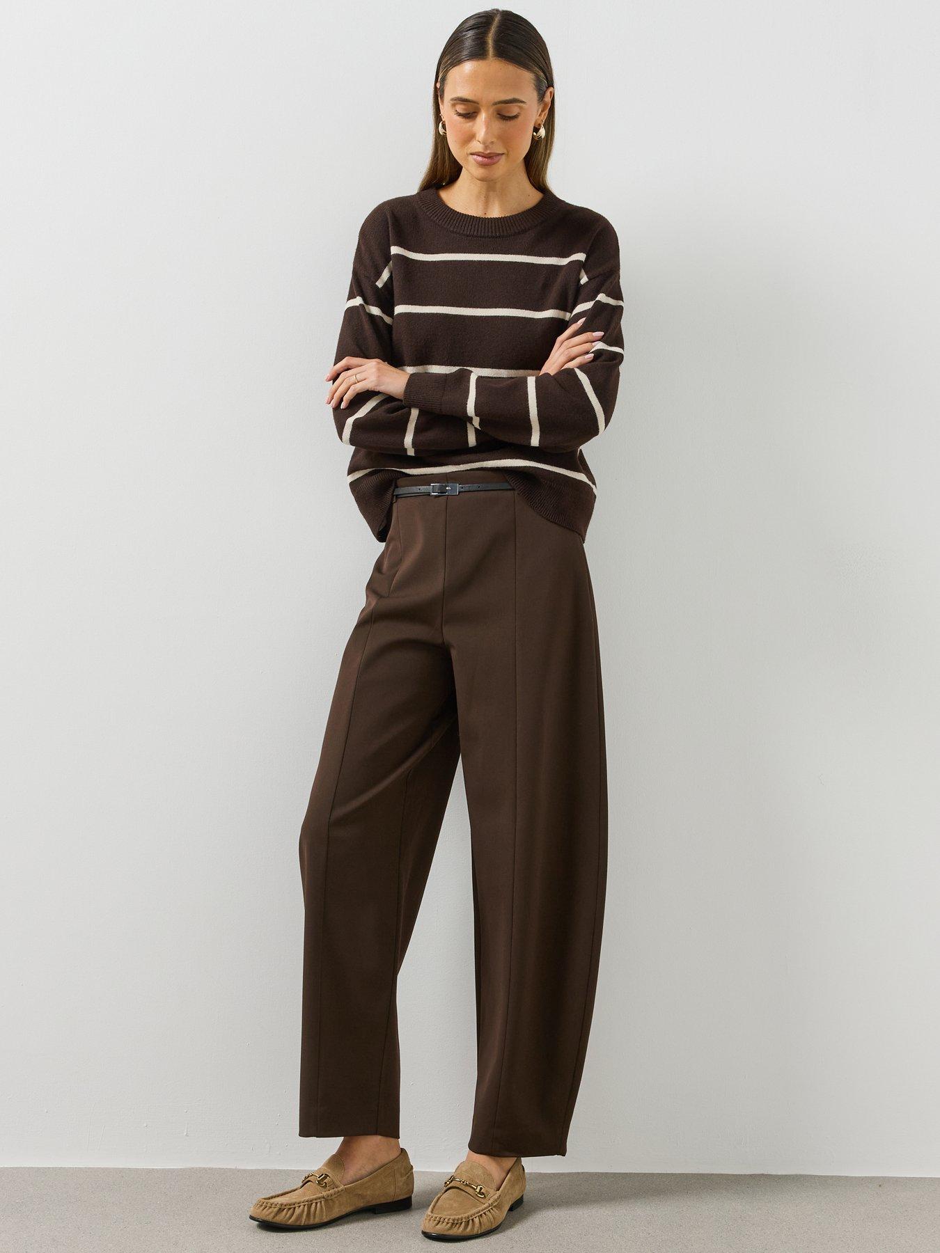 Image 5 of 5 of Mango Womens Balloon Leg Belted Trousers - Brown