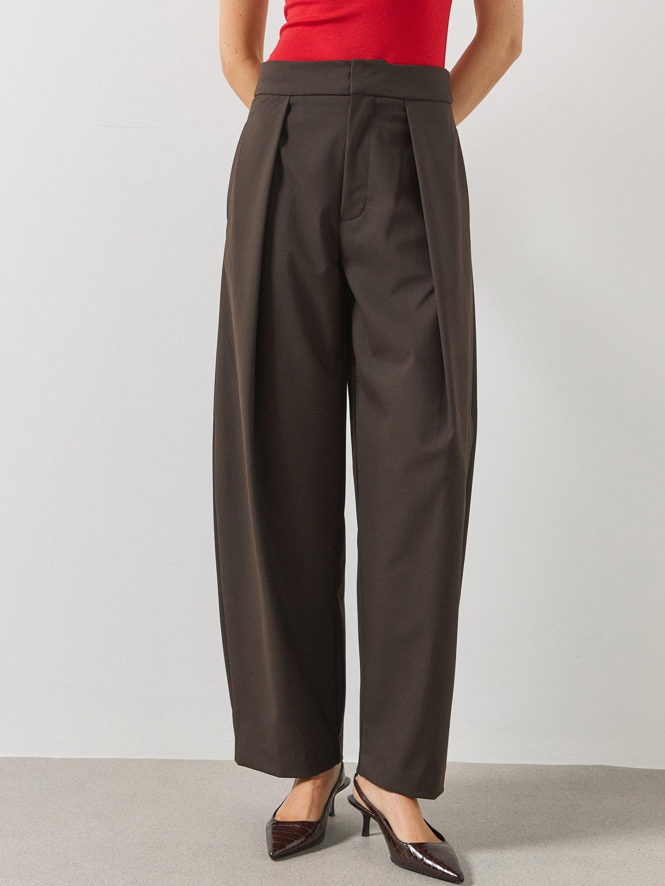 Image 1 of 6 of Mango Womens Celia Wide Leg High Rise Pleated Trousers - Brown