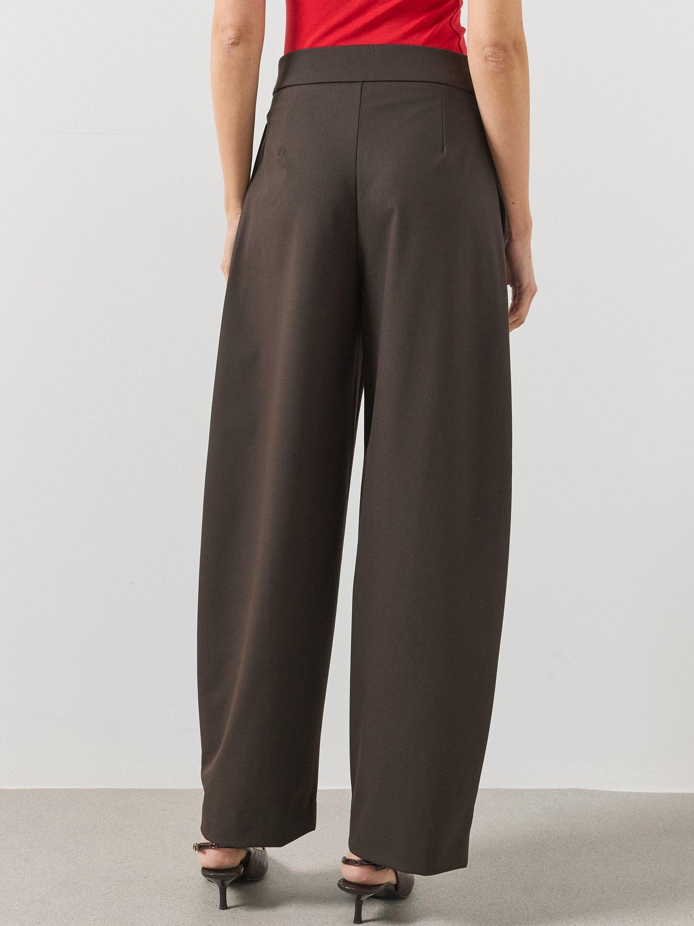 Image 2 of 6 of Mango Womens Celia Wide Leg High Rise Pleated Trousers - Brown