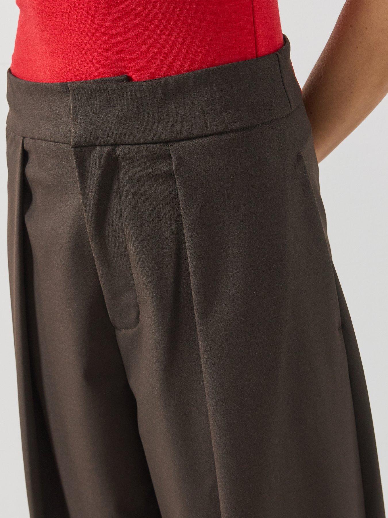 Image 5 of 6 of Mango Womens Celia Wide Leg High Rise Pleated Trousers - Brown