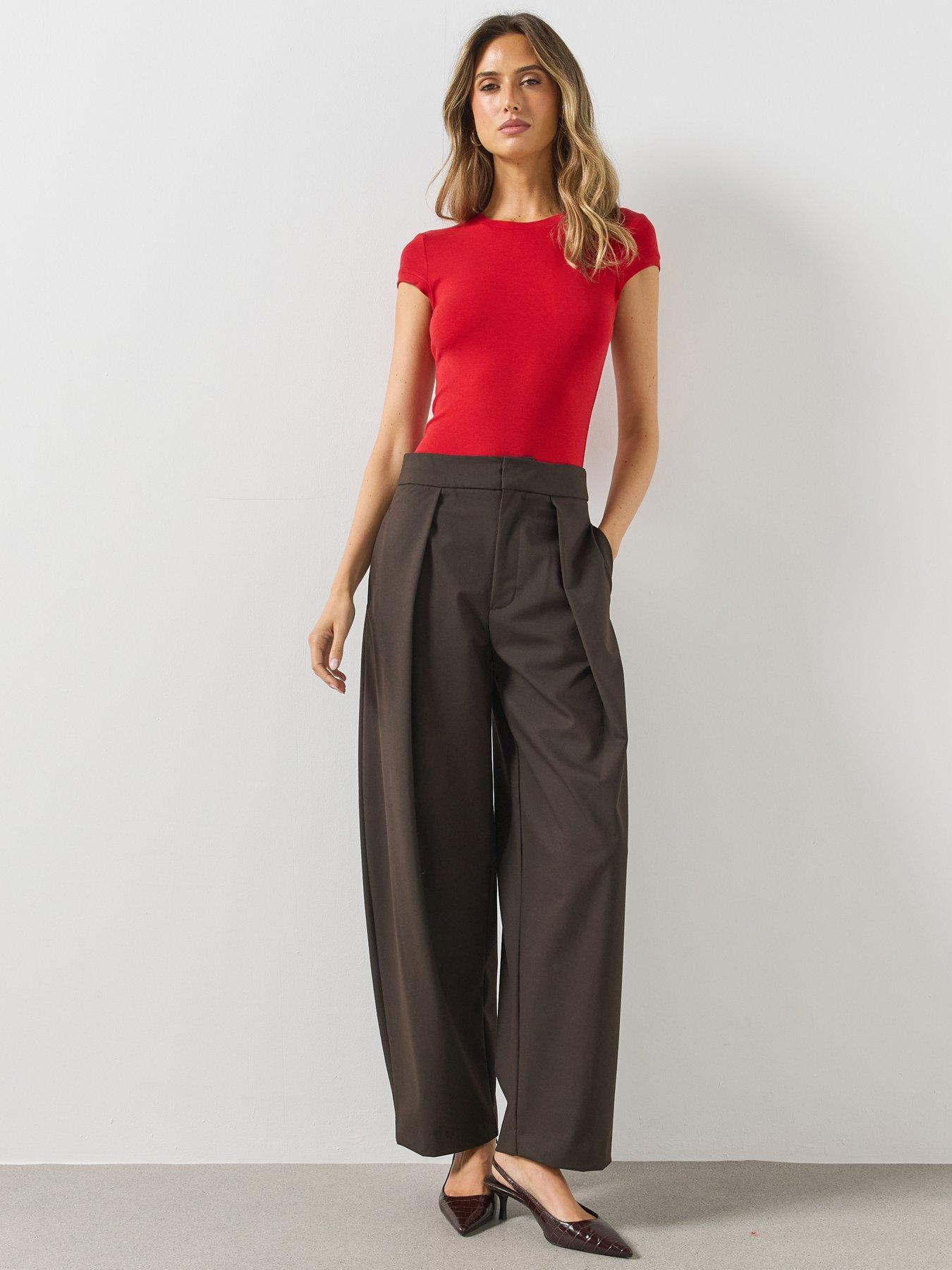 Image 6 of 6 of Mango Womens Celia Wide Leg High Rise Pleated Trousers - Brown