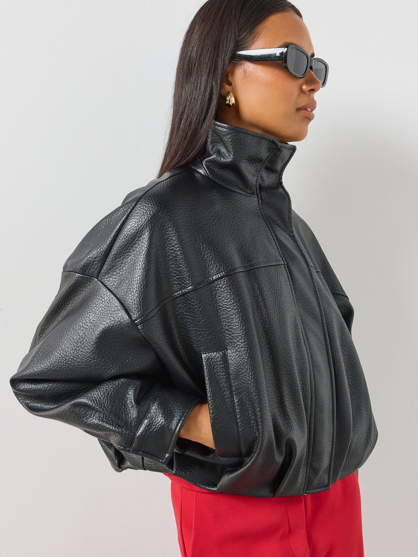 Image 1 of 6 of Mango Oversized High Neck Jacket - Black