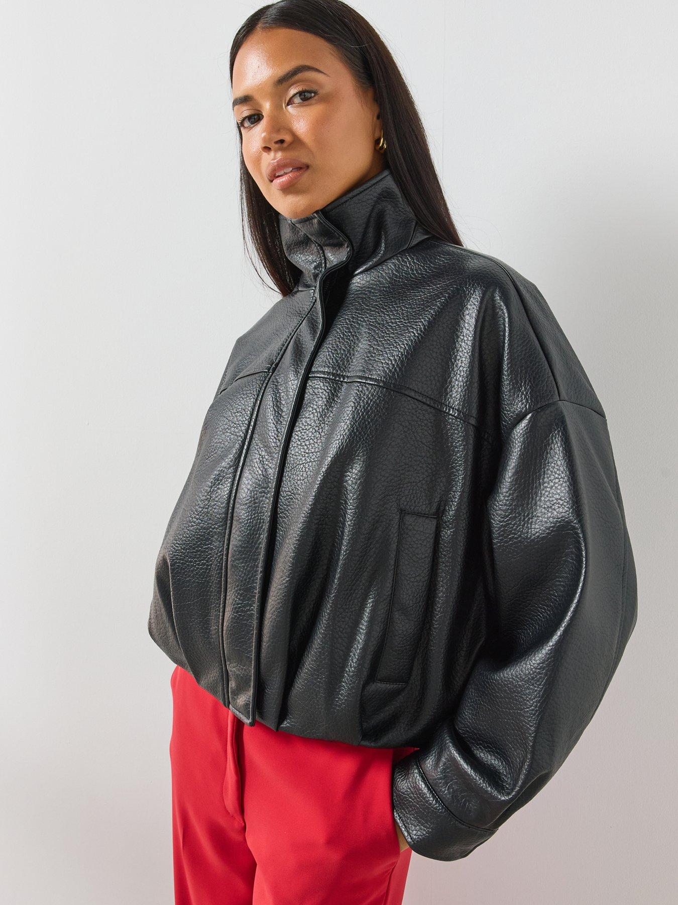 Image 4 of 6 of Mango Oversized High Neck Jacket - Black