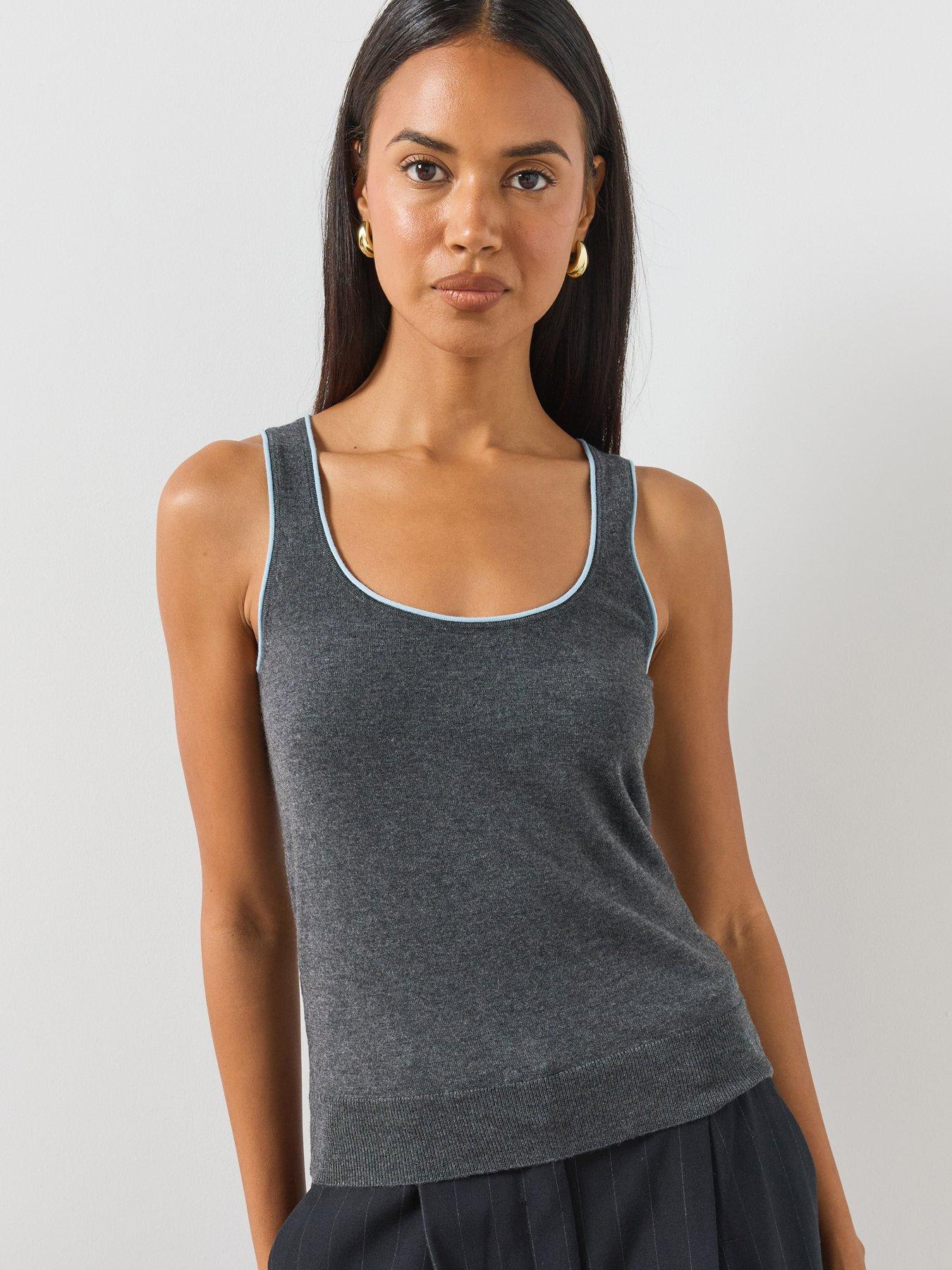 Mango Contrast Trim Knitted Co-Ord Top - Grey