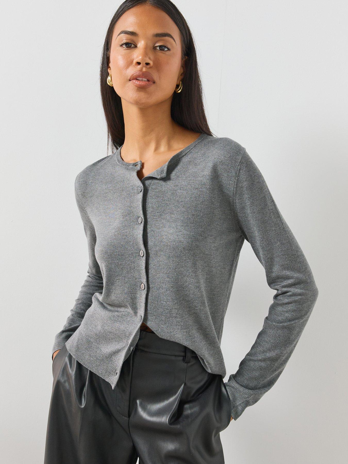 Mango Knitted Button Cardigan - Grey