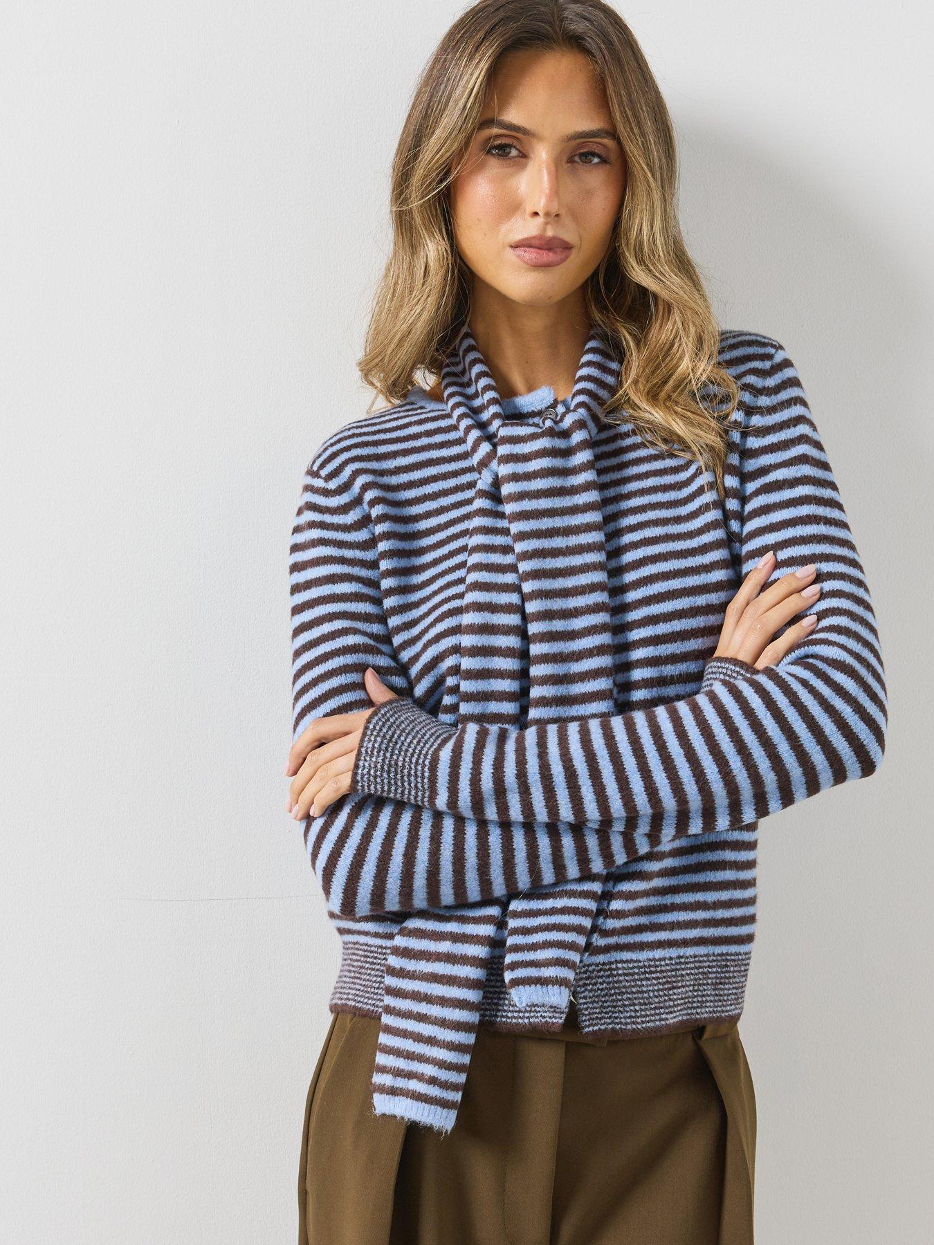 Image 4 of 5 of Mango Striped Cardigan With Detachable Scarf