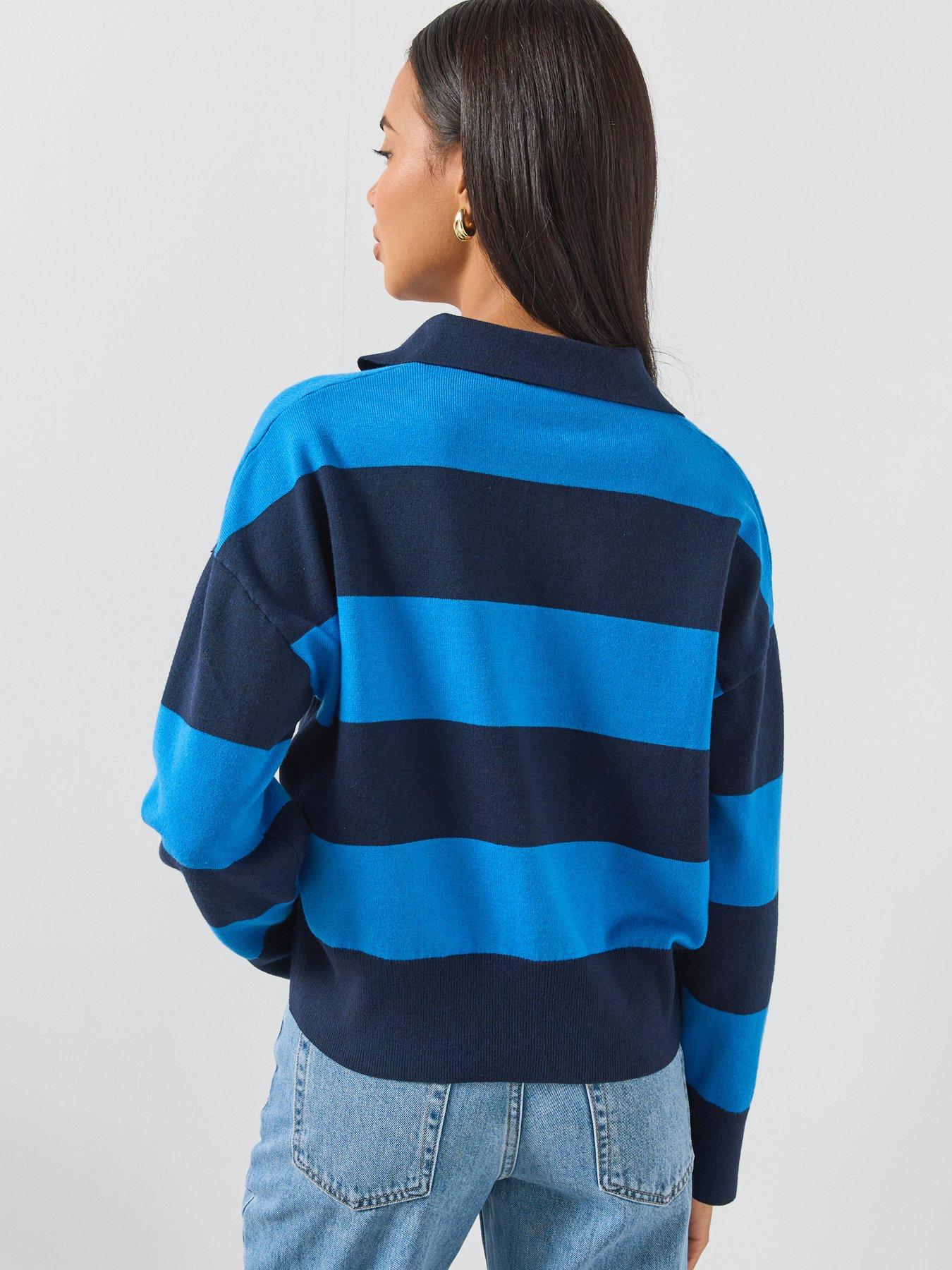 Image 2 of 6 of Mango Striped Polo Neck Sweater - Navy
