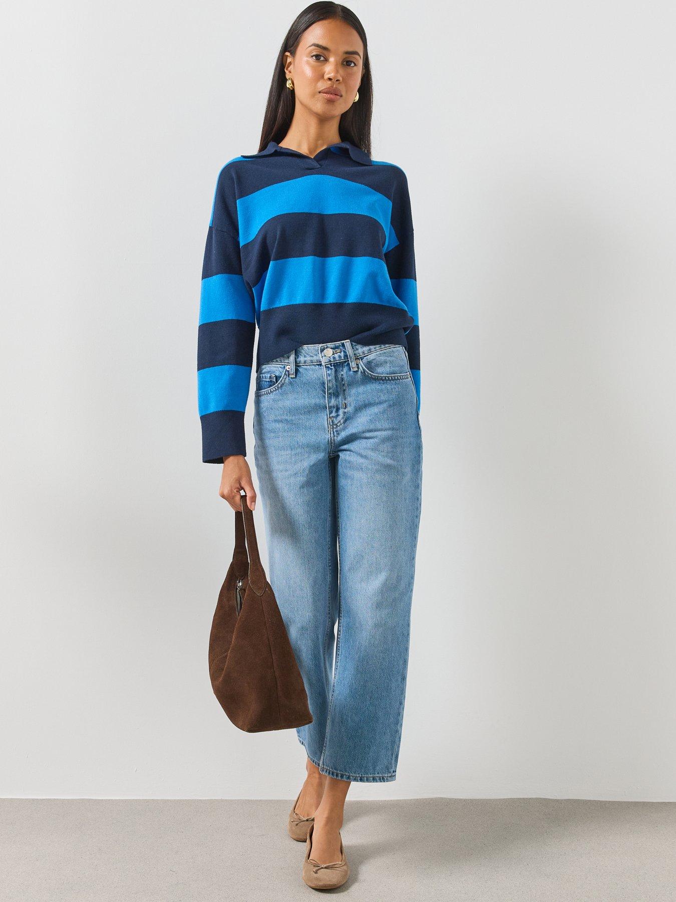 Image 6 of 6 of Mango Striped Polo Neck Sweater - Navy