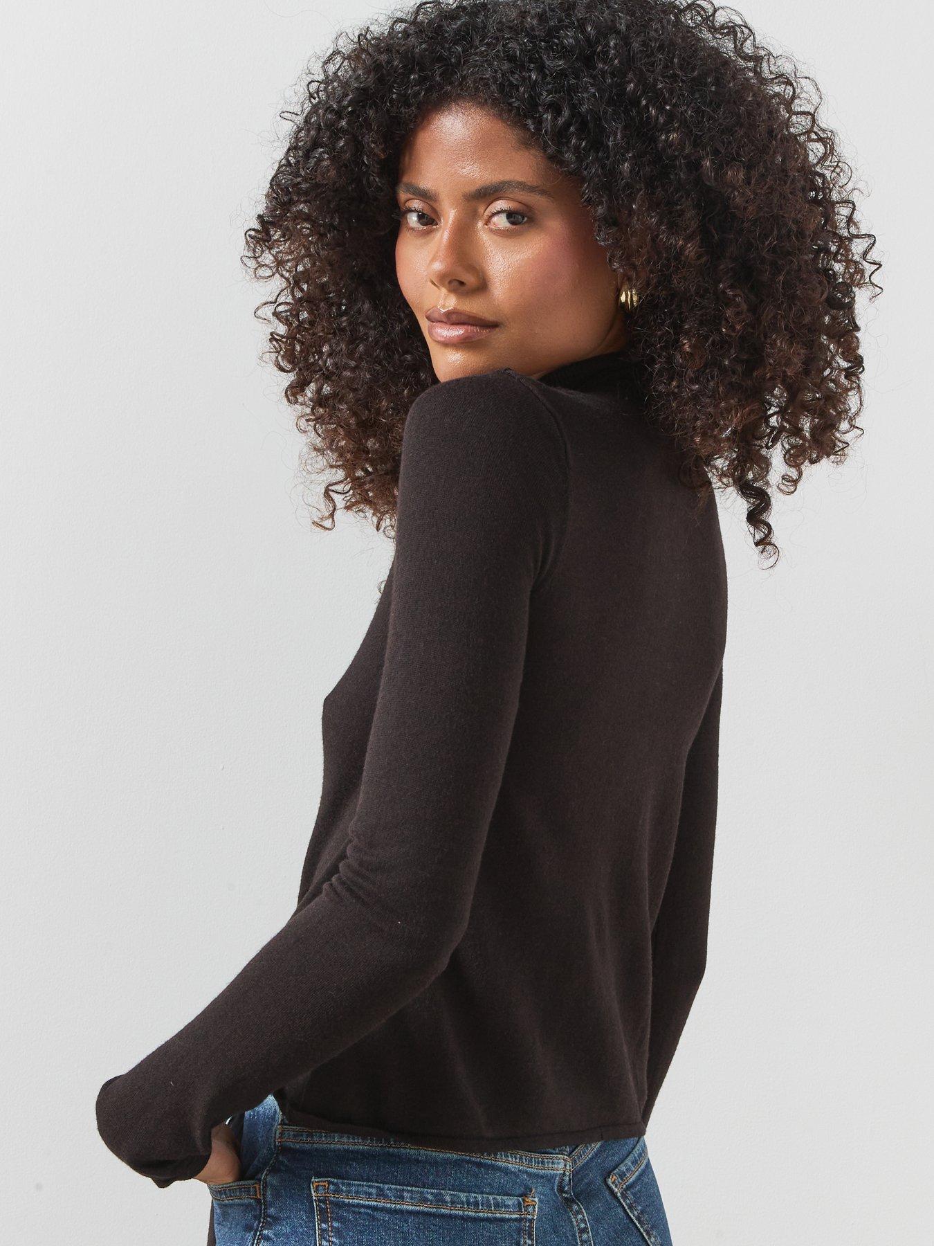 Image 2 of 5 of Mango Womens Perkins Collar Tie Front Button Jumper - Brown