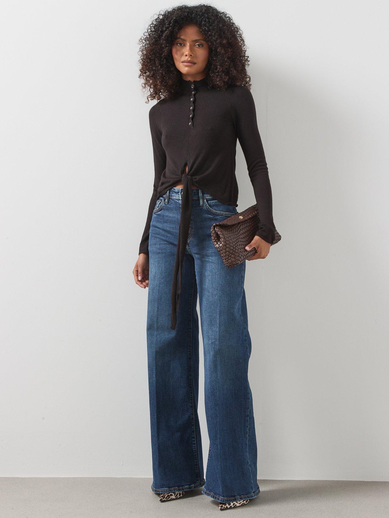 Image 3 of 5 of Mango Womens Perkins Collar Tie Front Button Jumper - Brown