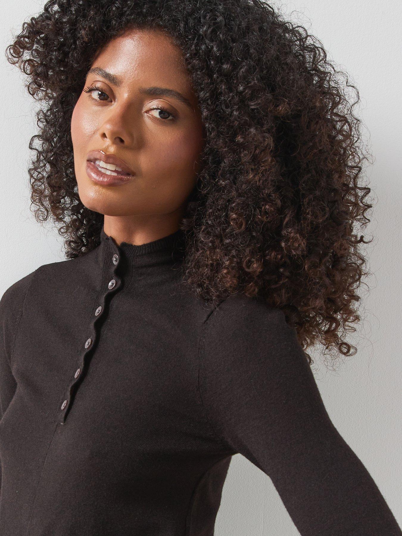 Image 4 of 5 of Mango Womens Perkins Collar Tie Front Button Jumper - Brown