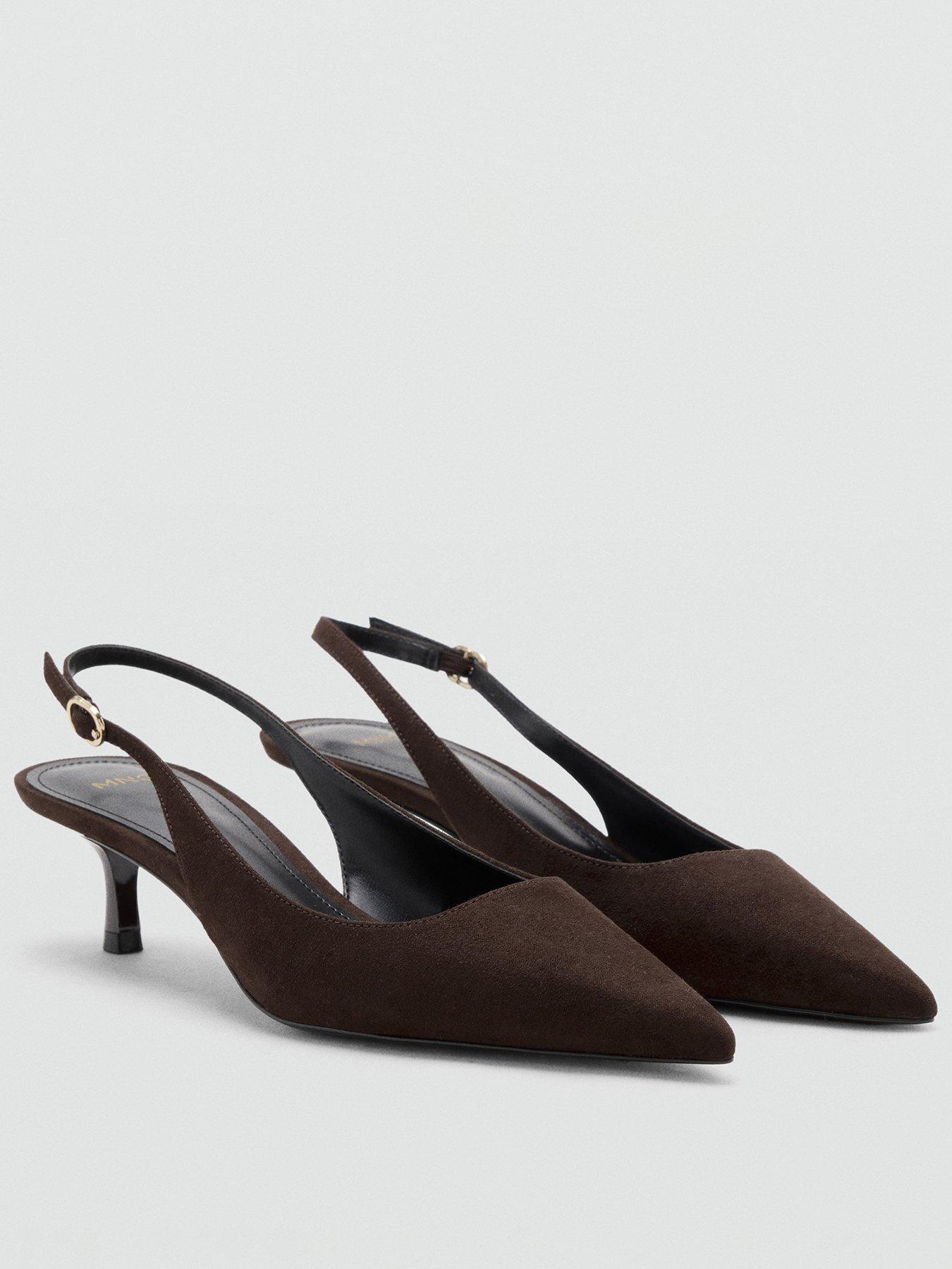Image 1 of 4 of Mango Womens Pointed Toe Buckle Slingback Kitten Heels - Brown