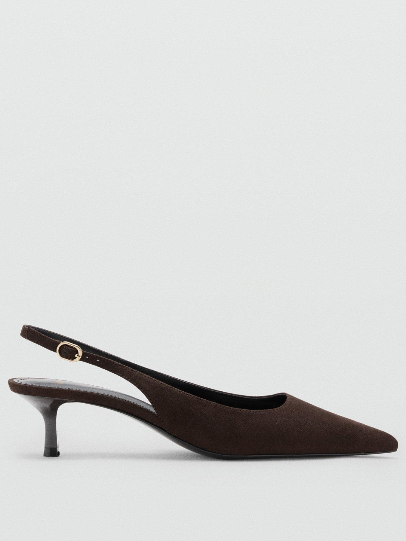 Image 2 of 4 of Mango Womens Pointed Toe Buckle Slingback Kitten Heels - Brown