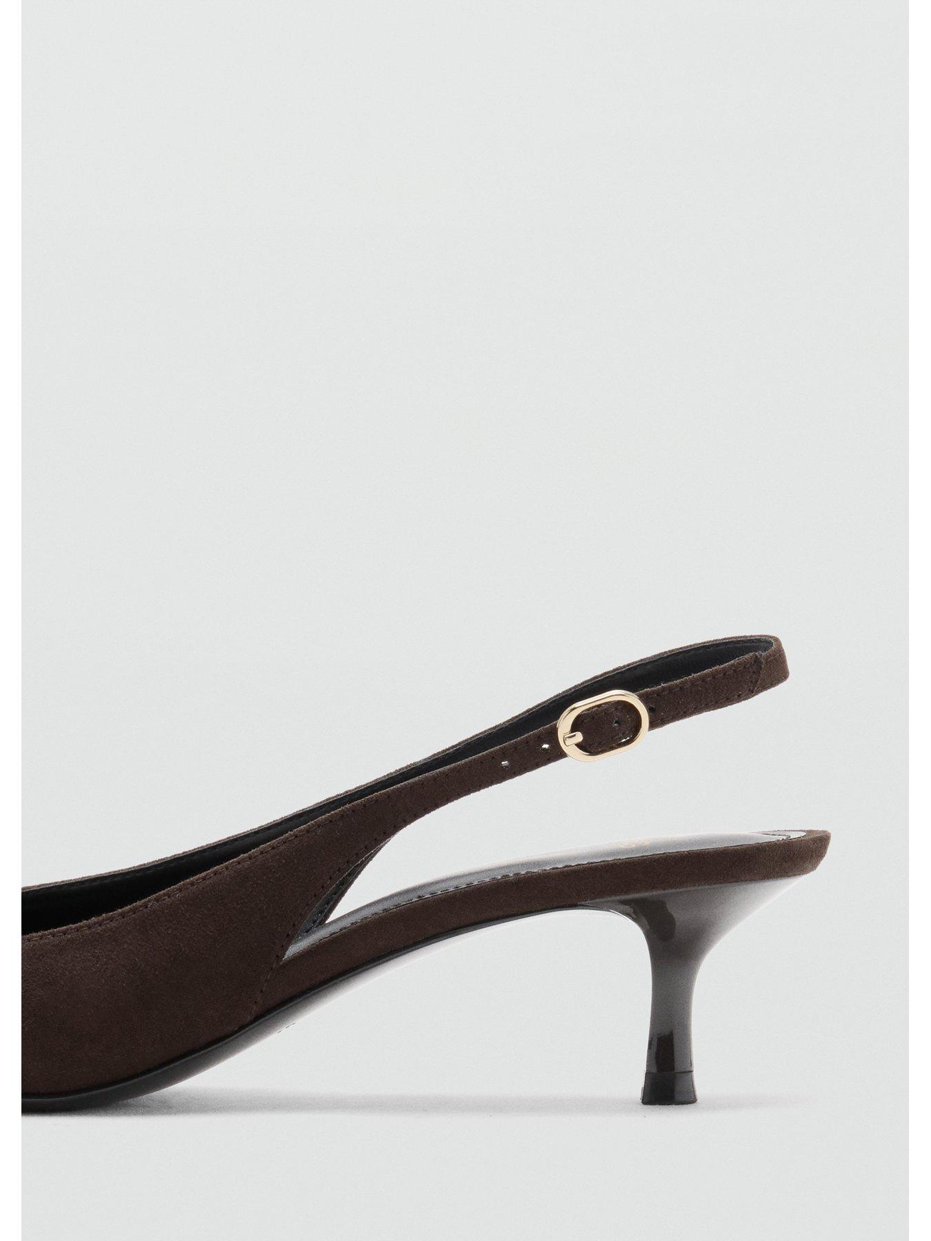 Image 4 of 4 of Mango Womens Pointed Toe Buckle Slingback Kitten Heels - Brown