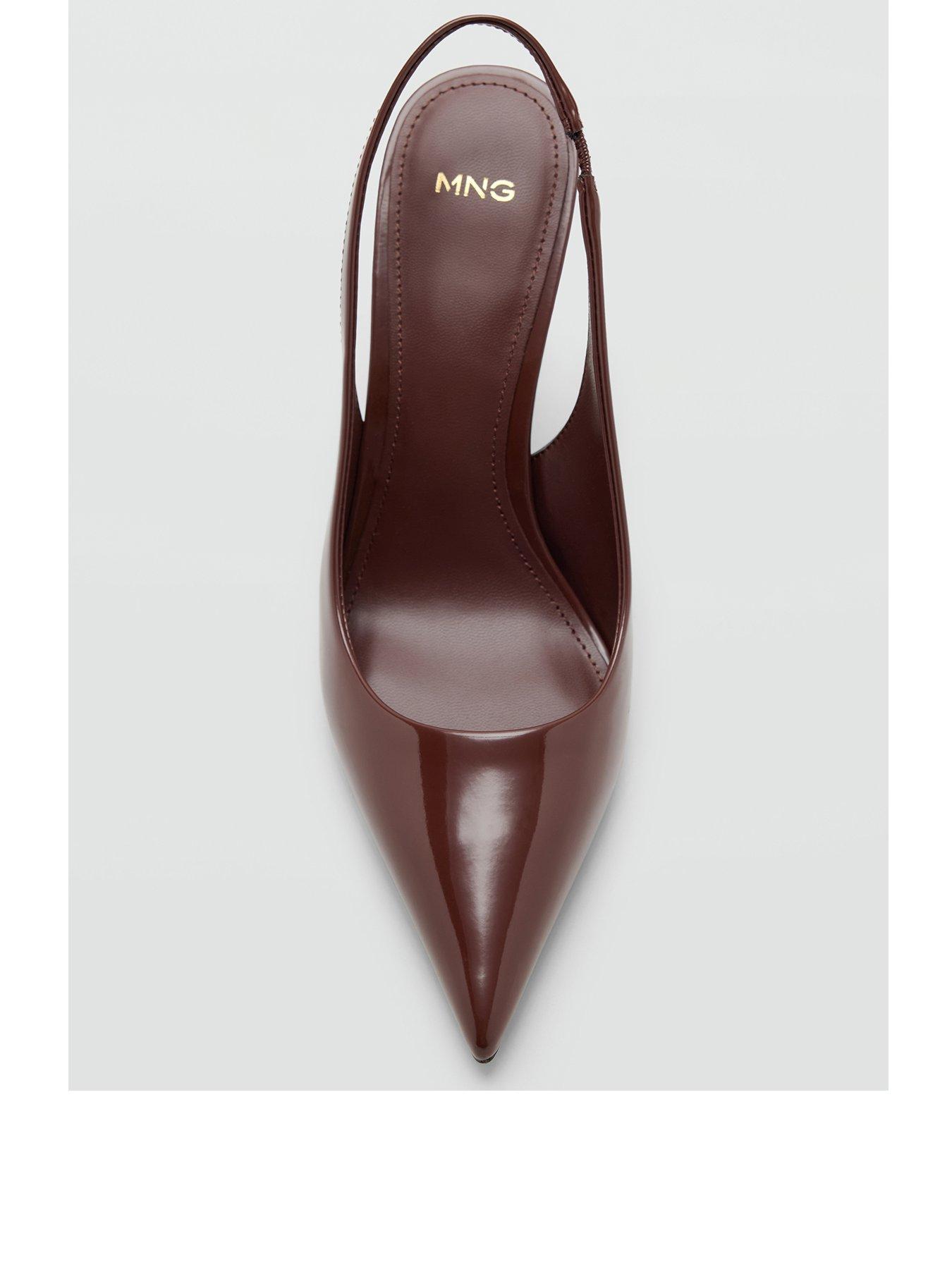 Image 3 of 4 of Mango Womens Patent Pointed Toe Slingback Heeled Shoes - Brown