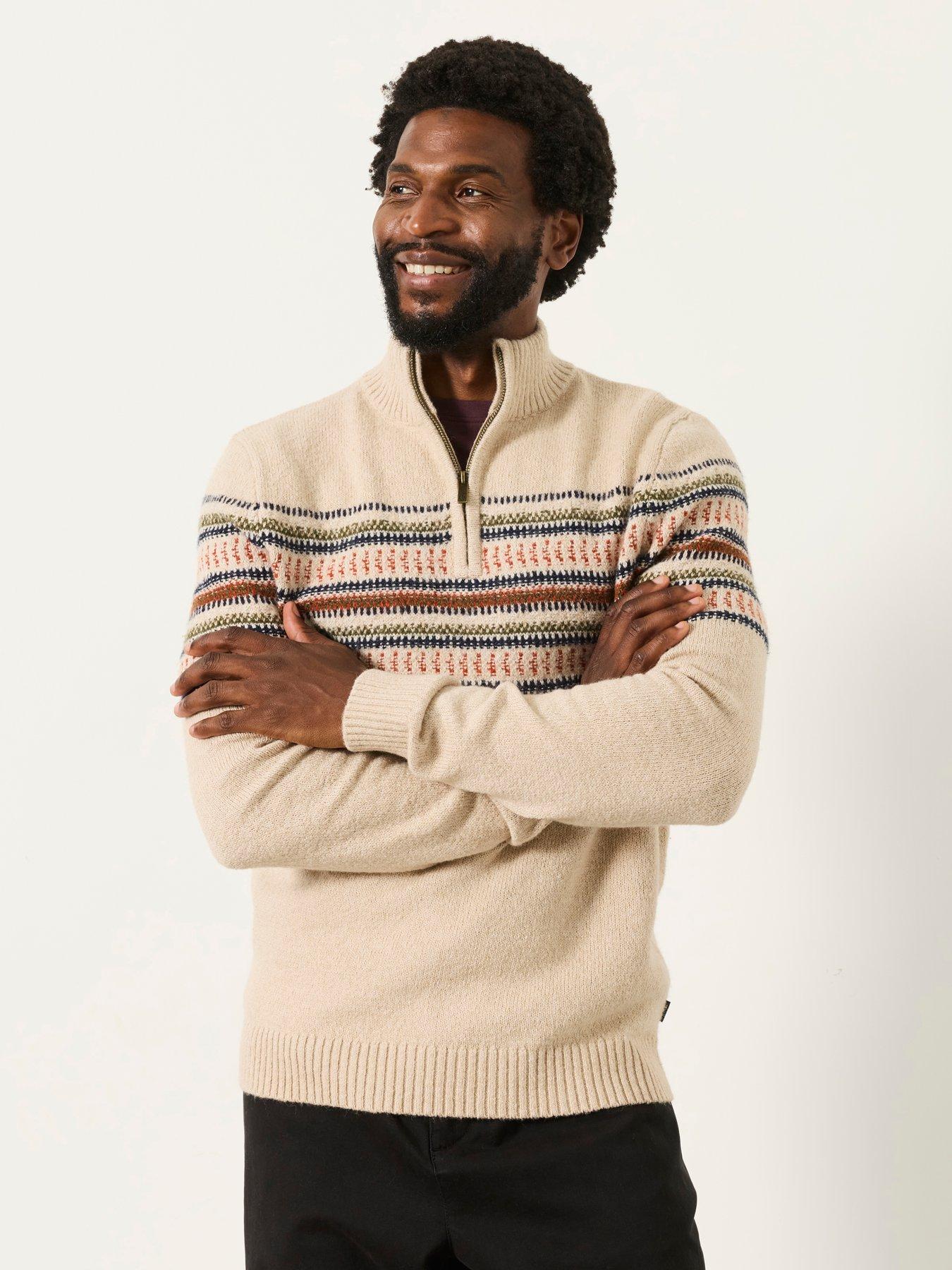 Image 1 of 6 of FatFace Mens Half-Zip Fairisle Jumper - Beige