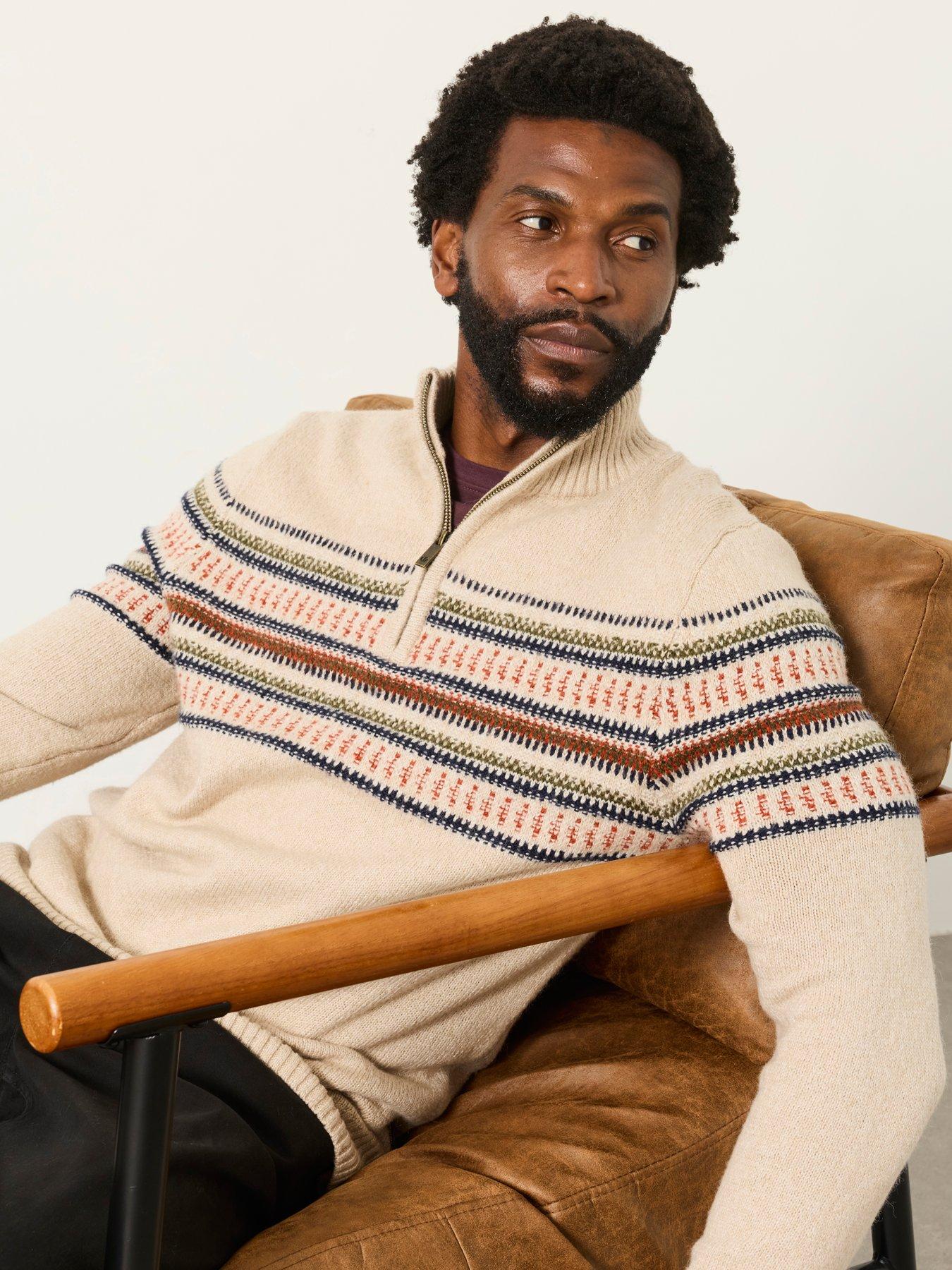 Image 4 of 6 of FatFace Mens Half-Zip Fairisle Jumper - Beige