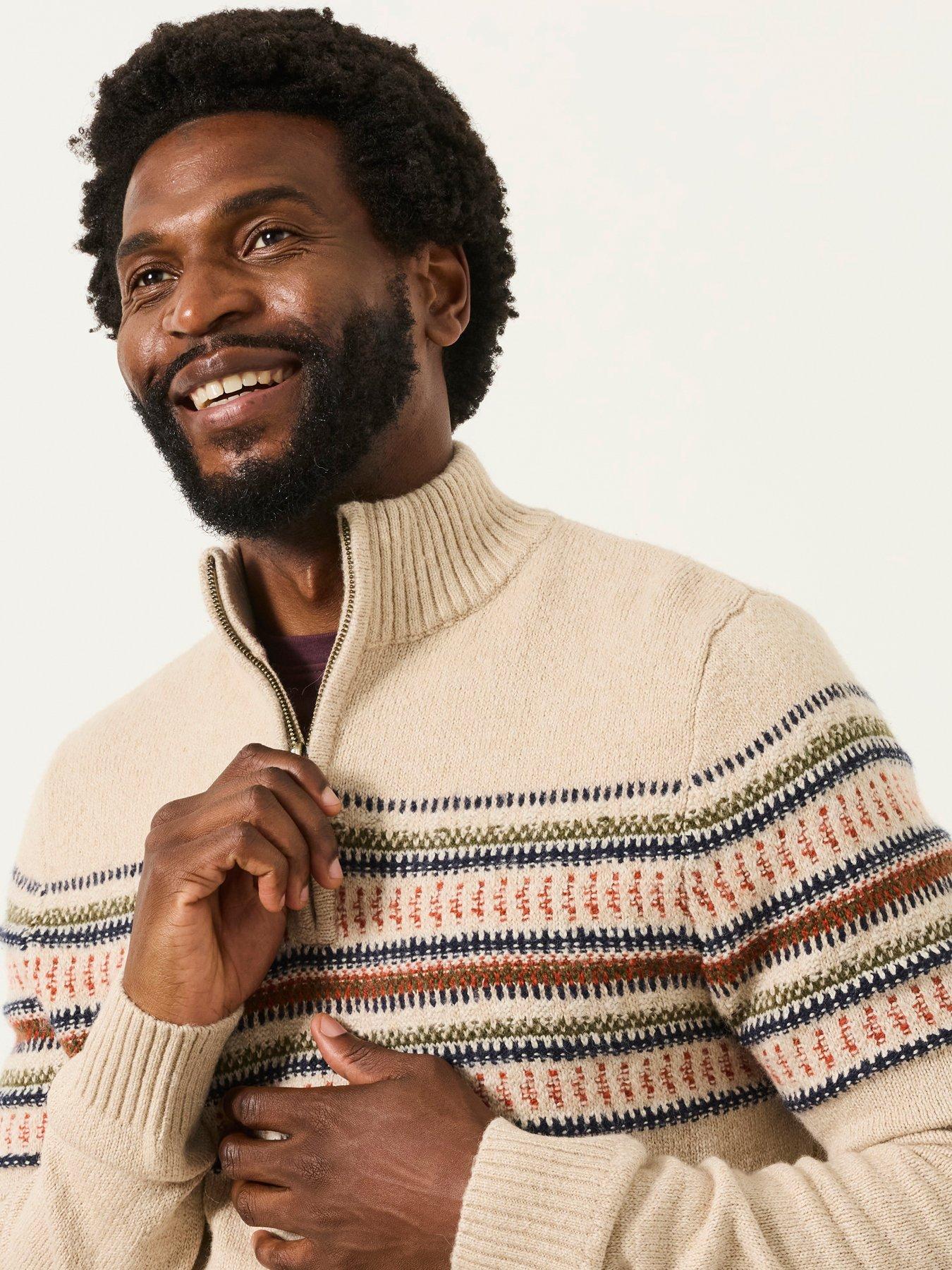 Image 5 of 6 of FatFace Mens Half-Zip Fairisle Jumper - Beige