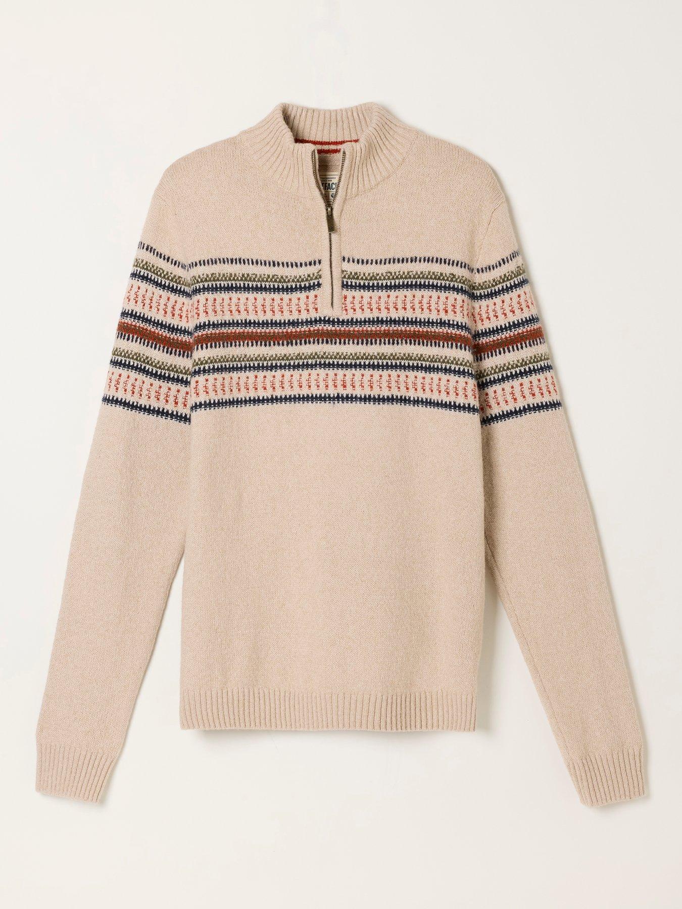 Image 6 of 6 of FatFace Mens Half-Zip Fairisle Jumper - Beige