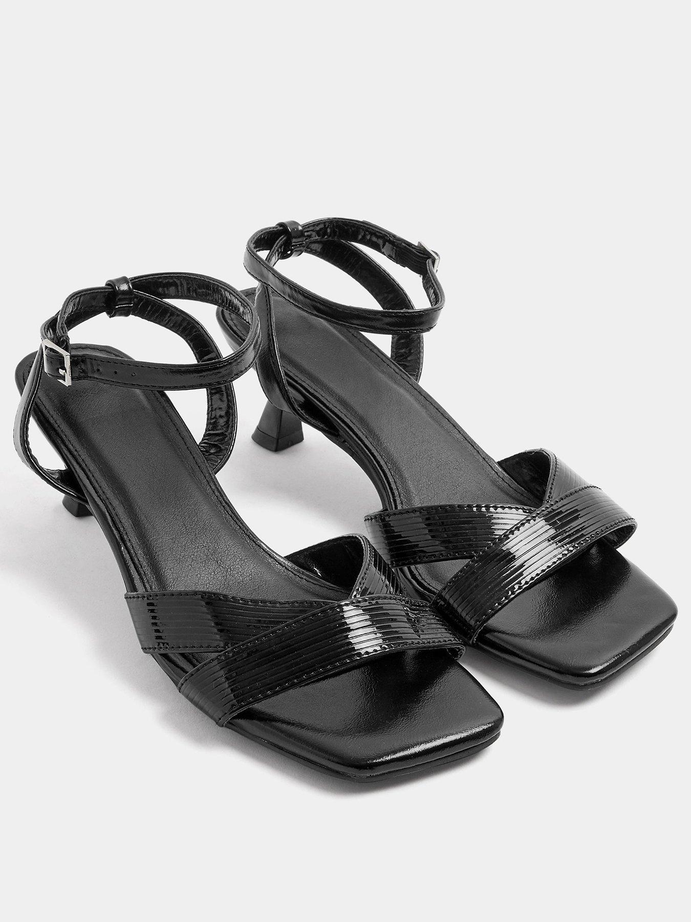 Image 2 of 4 of Yours Womens Wide Fit V Cut Square Toe Kitten Heel Sandals - Black