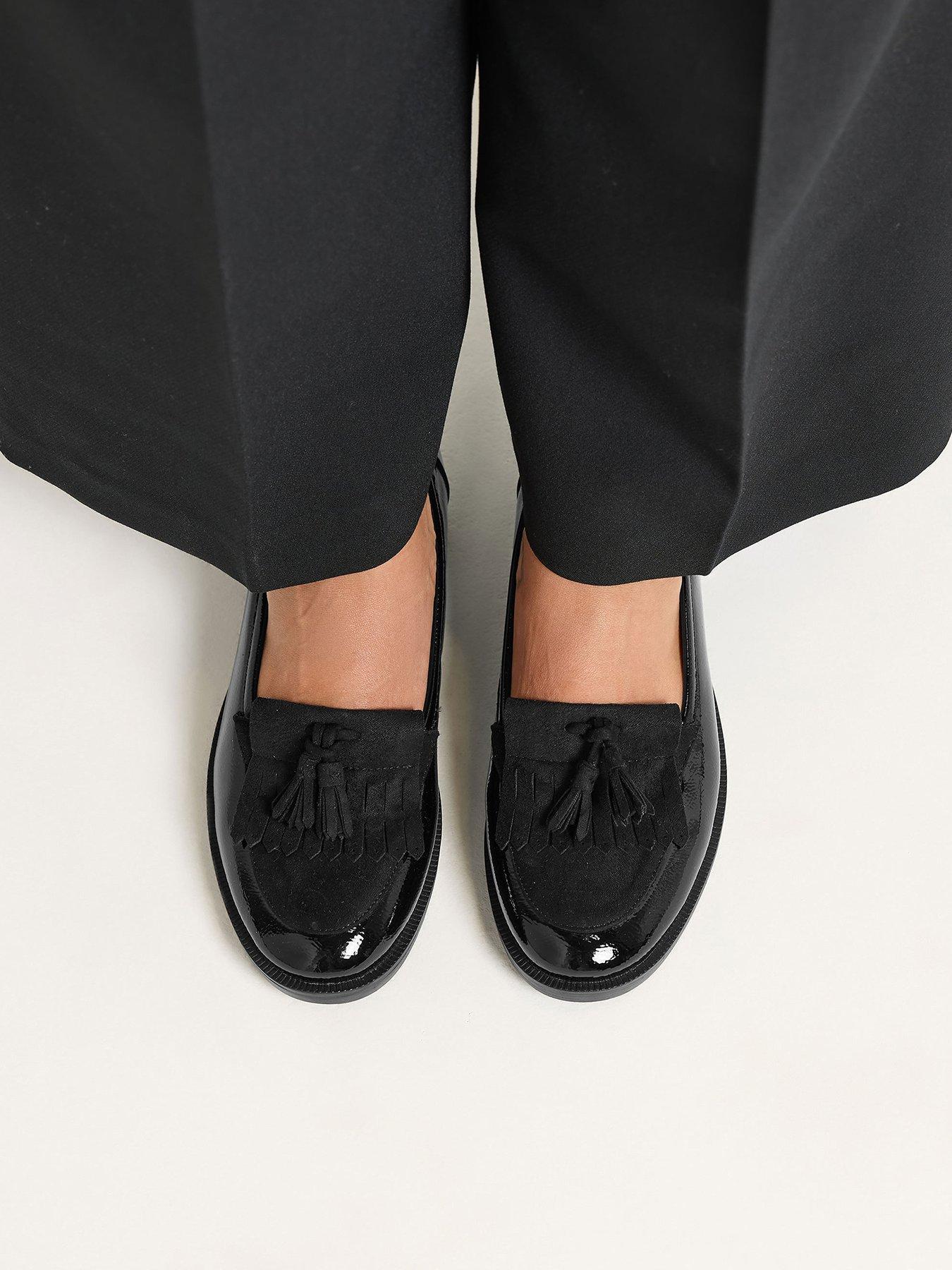 Yours Womens Wide Fit Fringed Tassel Glossy Loafers - Black