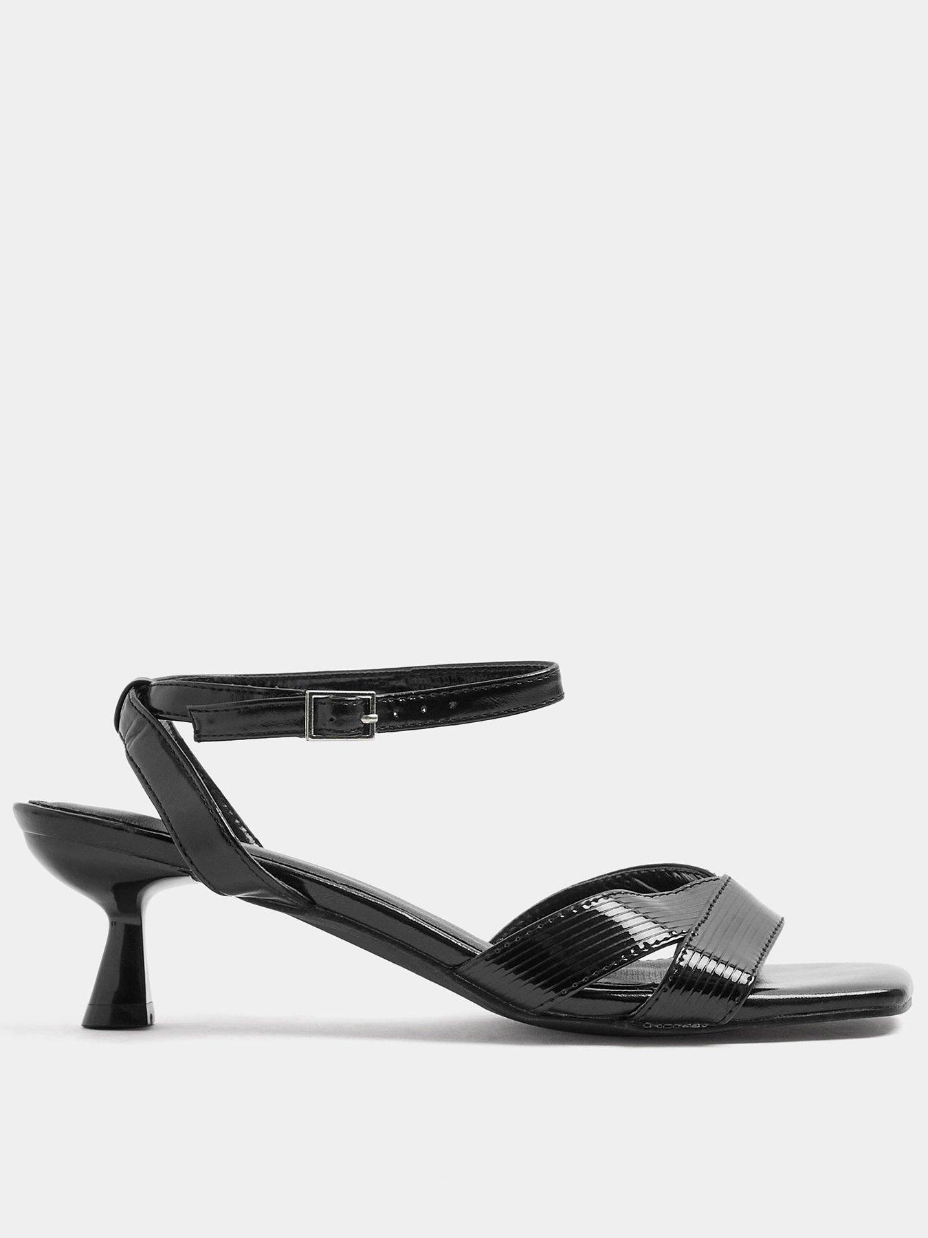 Image 1 of 4 of Yours Womens Extra Wide Fit V-Cut Square Toe Kitten Heel Sandals - Black
