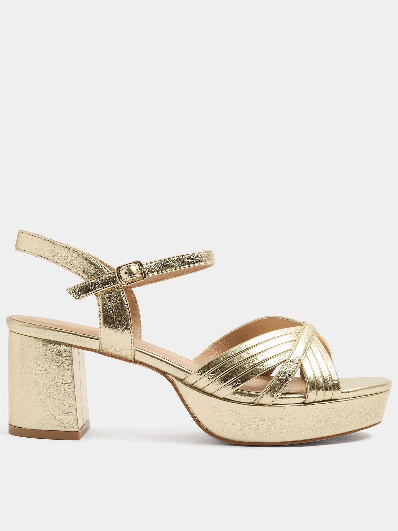 Image 1 of 4 of Yours Womens Extra Wide Fit Platform Block Heel Sandals - Gold