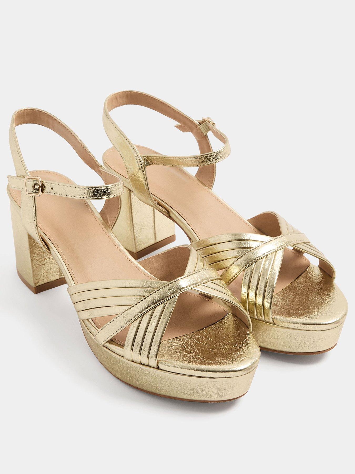 Image 2 of 4 of Yours Womens Extra Wide Fit Platform Block Heel Sandals - Gold