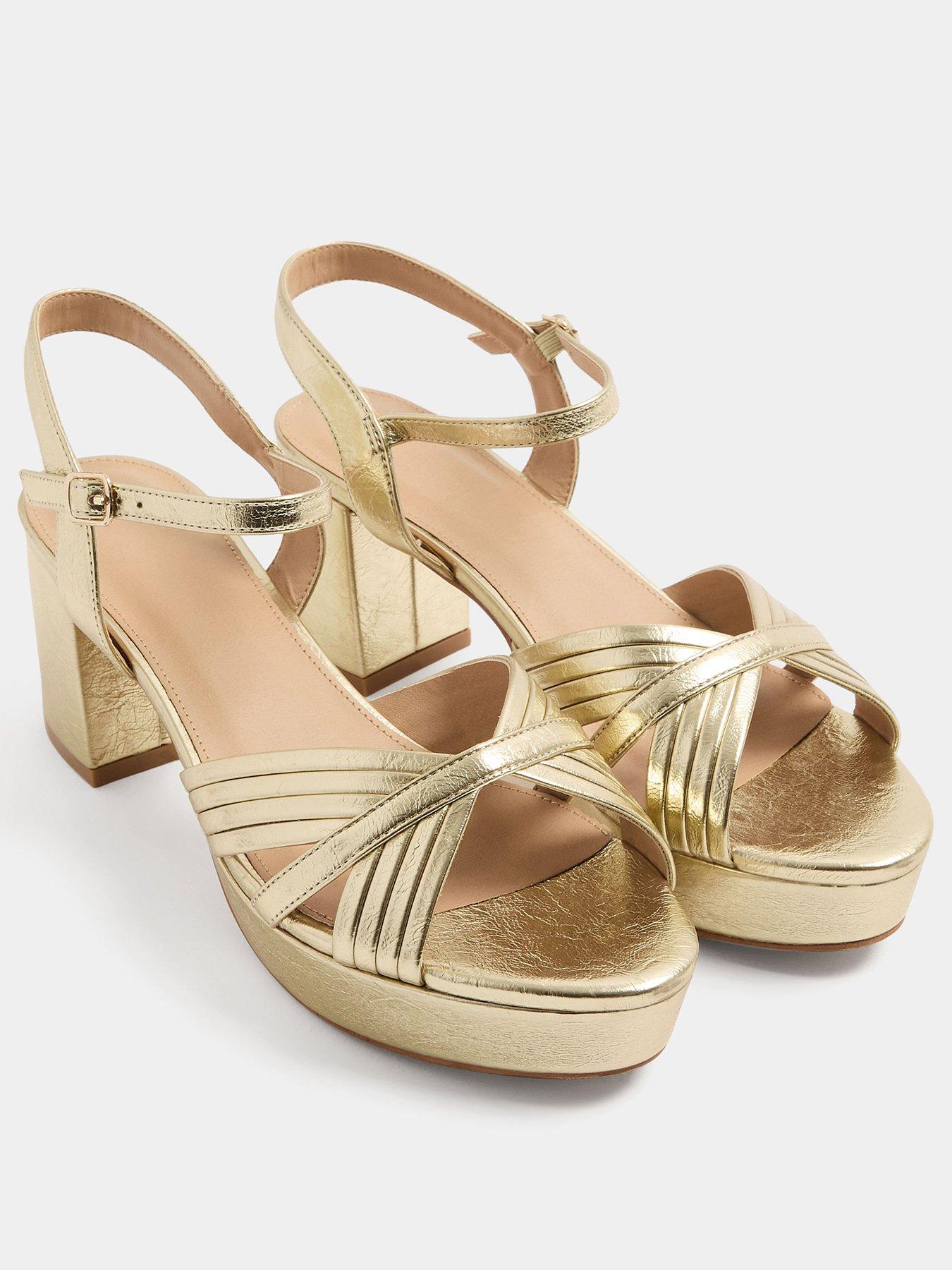 Image 2 of 4 of Yours Womens Wide Fit V-Cut Platform Block Heel Sandals - Gold