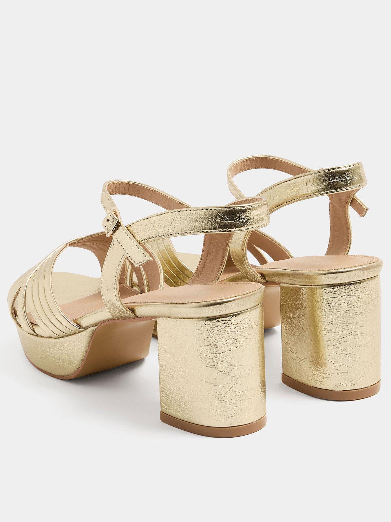 Image 3 of 4 of Yours Womens Wide Fit V-Cut Platform Block Heel Sandals - Gold
