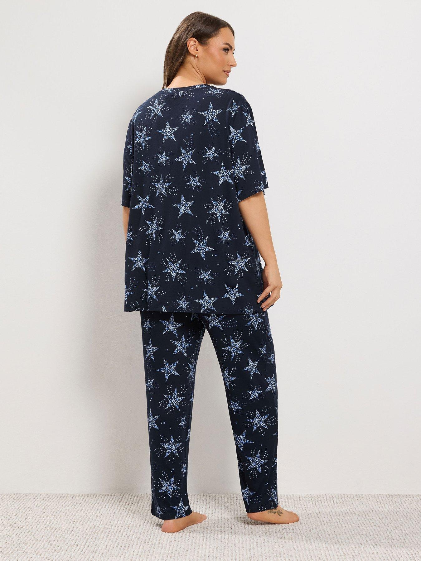 Image 2 of 4 of Yours Womens Plus Size Soft Touch Star Print Pyjama Set - Blue