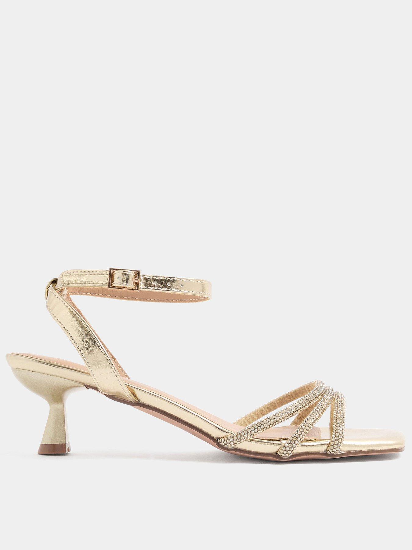 Image 1 of 4 of Yours Womens Extra Wide Fit Embellished Kitten Heel Sandals - Gold