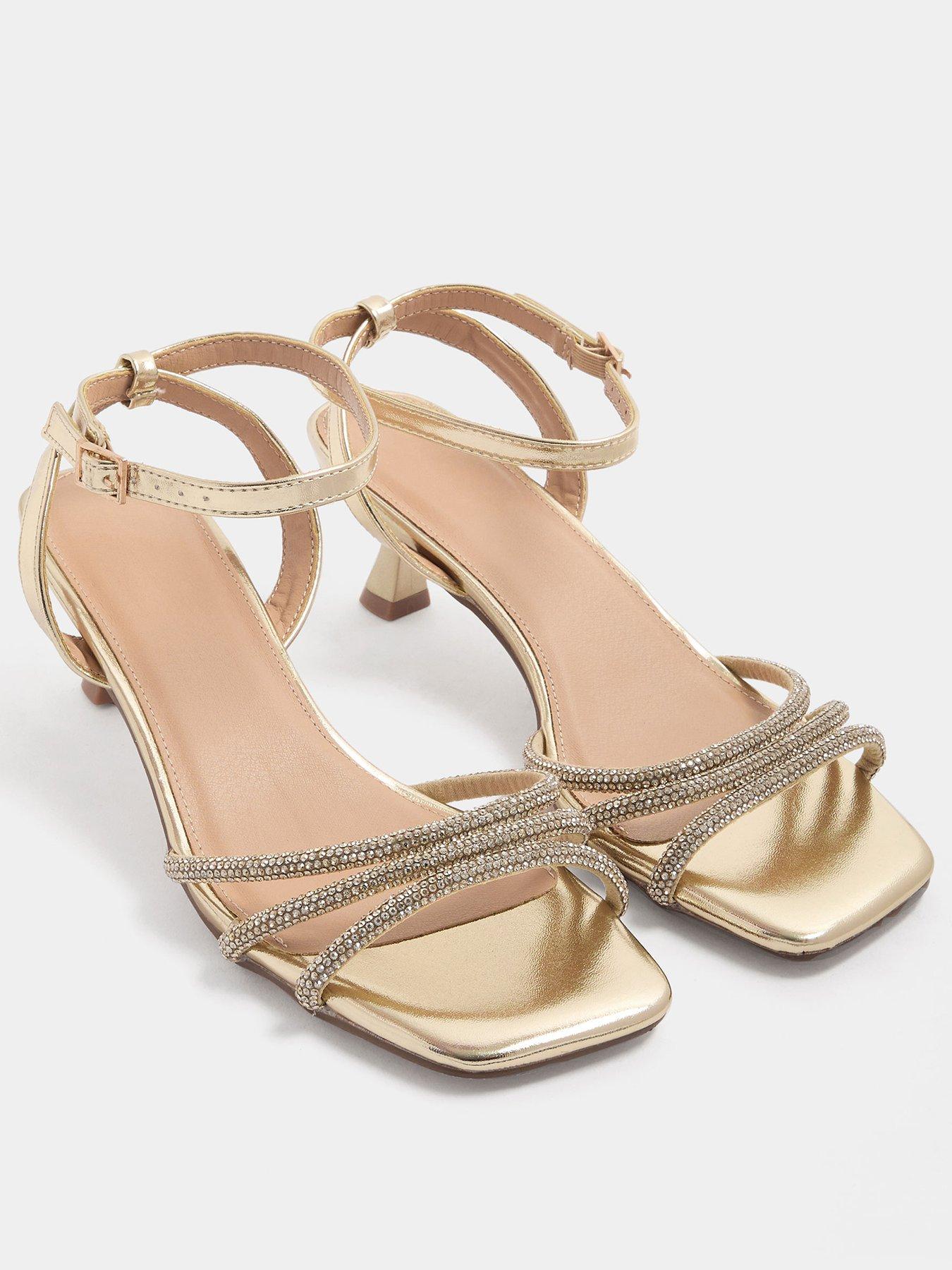Image 2 of 4 of Yours Womens Extra Wide Fit Embellished Kitten Heel Sandals - Gold