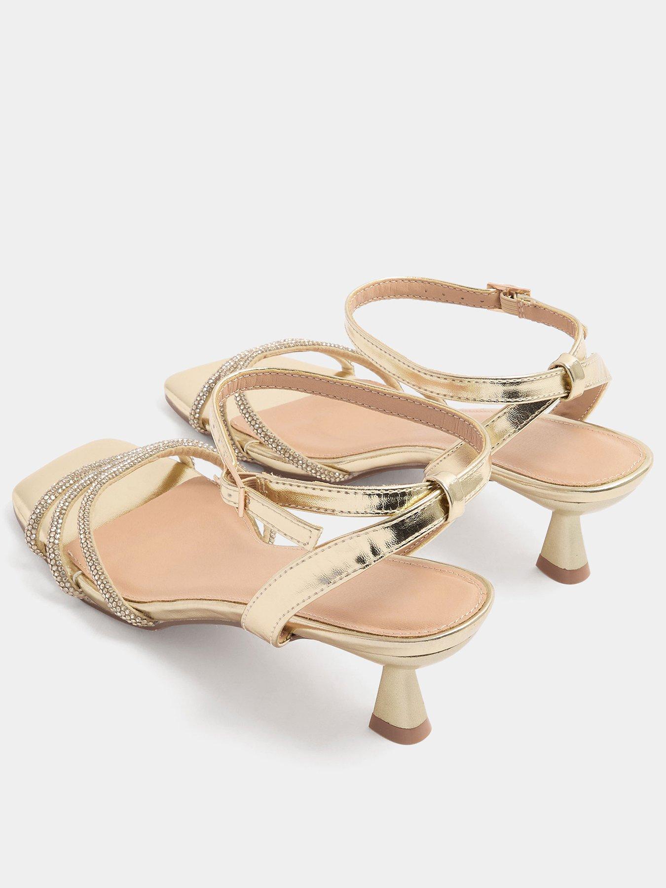 Image 3 of 4 of Yours Womens Extra Wide Fit Embellished Kitten Heel Sandals - Gold