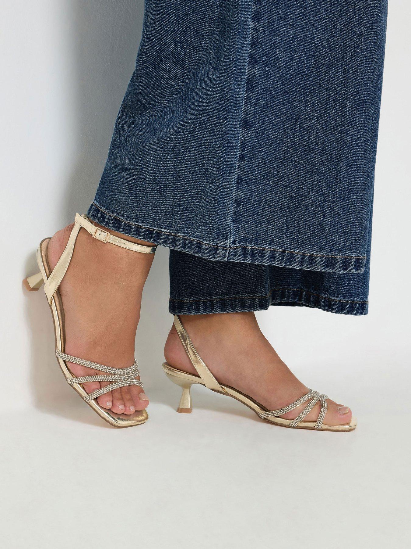 Image 4 of 4 of Yours Womens Extra Wide Fit Embellished Kitten Heel Sandals - Gold