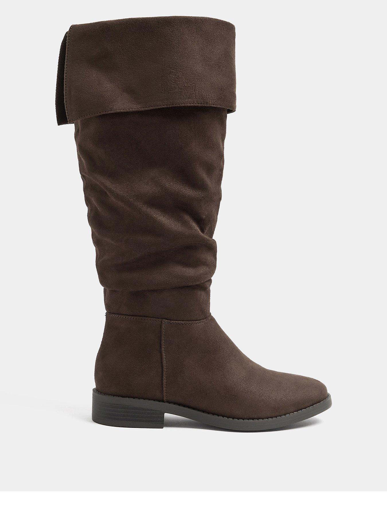 Image 1 of 4 of Yours Womens Extra Wide Fit Fold Over Ruched Boots - Brown