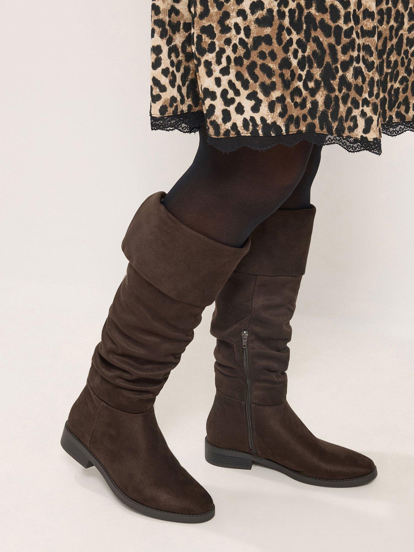 Image 4 of 4 of Yours Womens Wide Fit Fold Over Ruched Boots - Brown