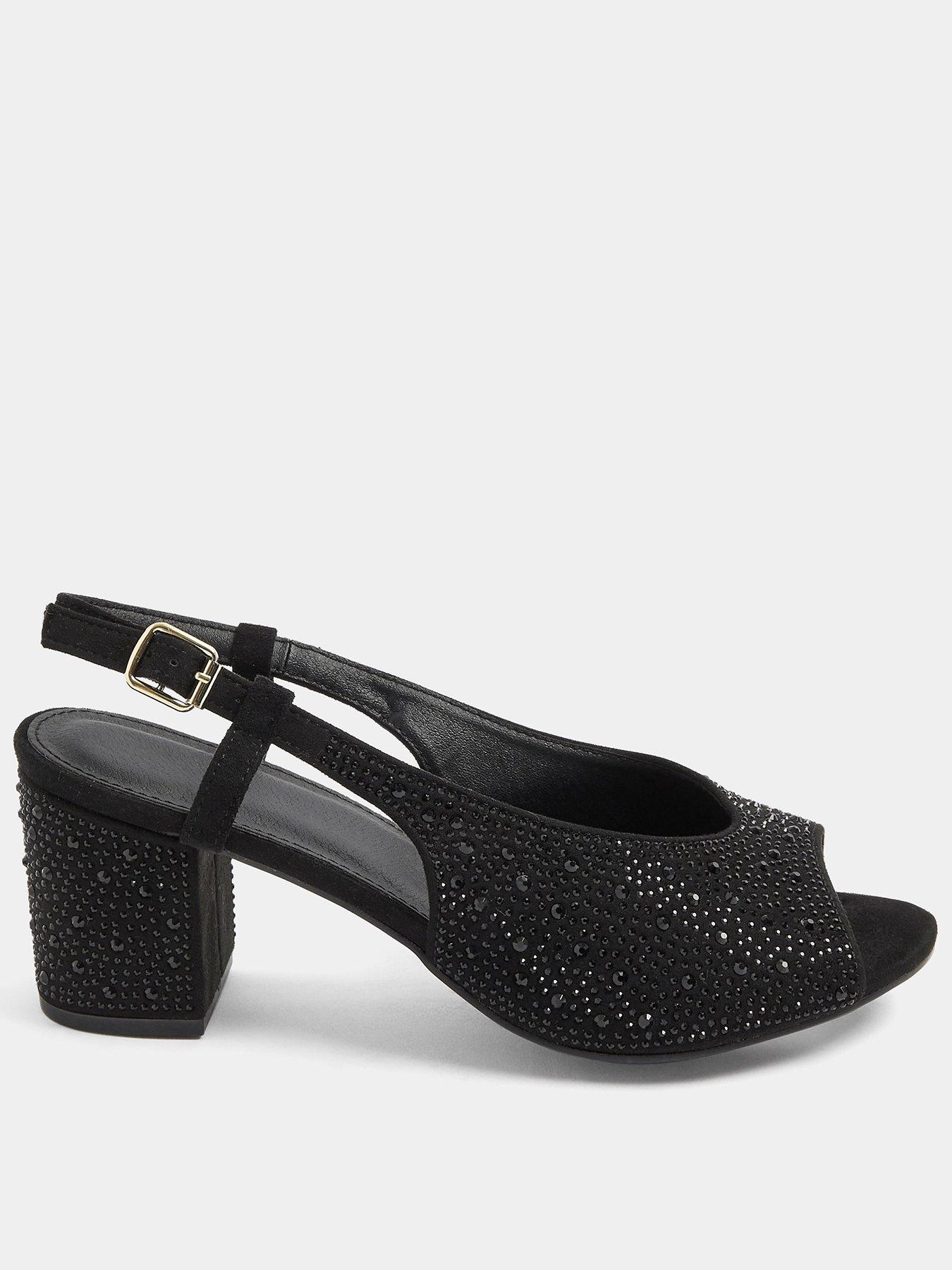 Image 1 of 4 of Yours Womens Wide Fit Sparkle Slingback Peep Toe Heels - Black