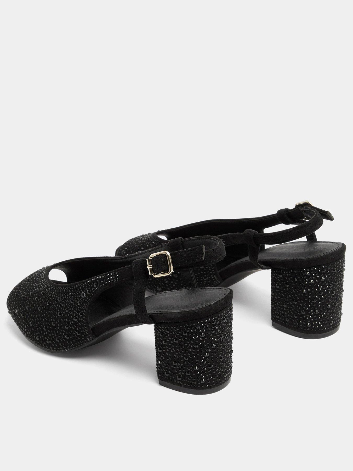 Image 3 of 4 of Yours Womens Wide Fit Sparkle Slingback Peep Toe Heels - Black