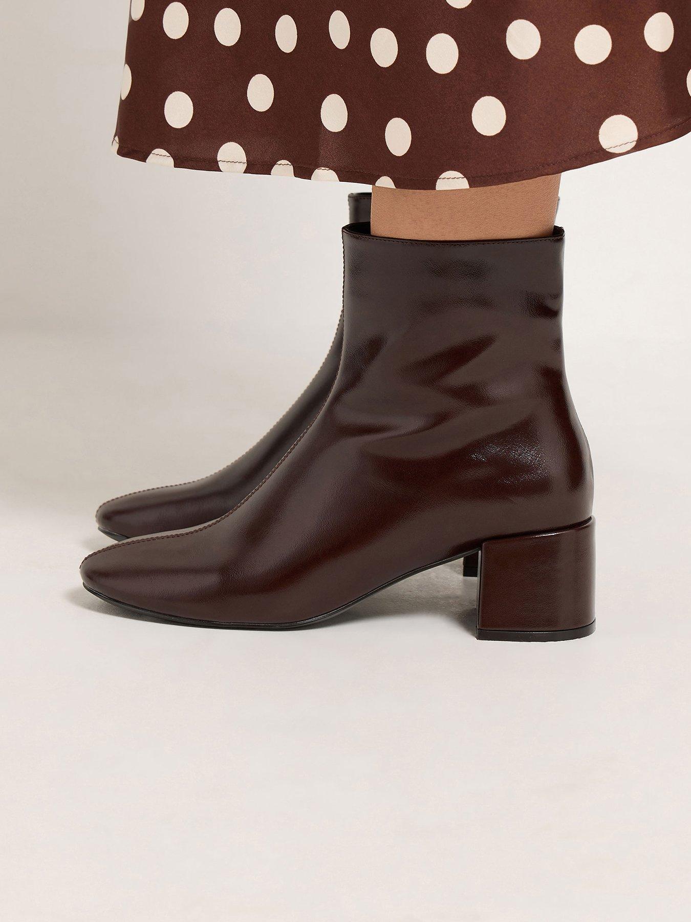 Yours Womens Wide Fit Almond Toe Block Heel Ankle Boots - Brown